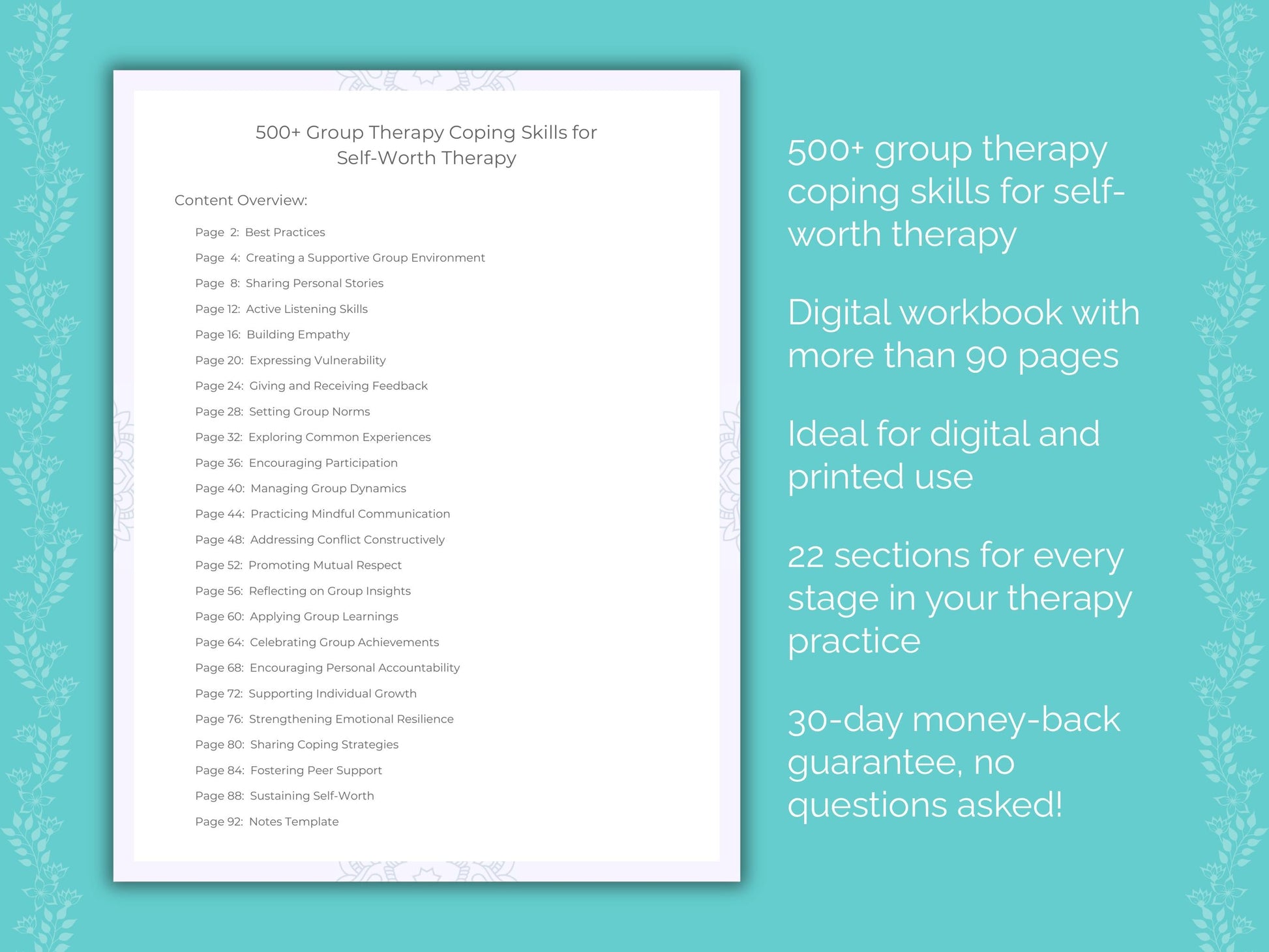 Self-Worth Group Therapy Therapist Worksheets