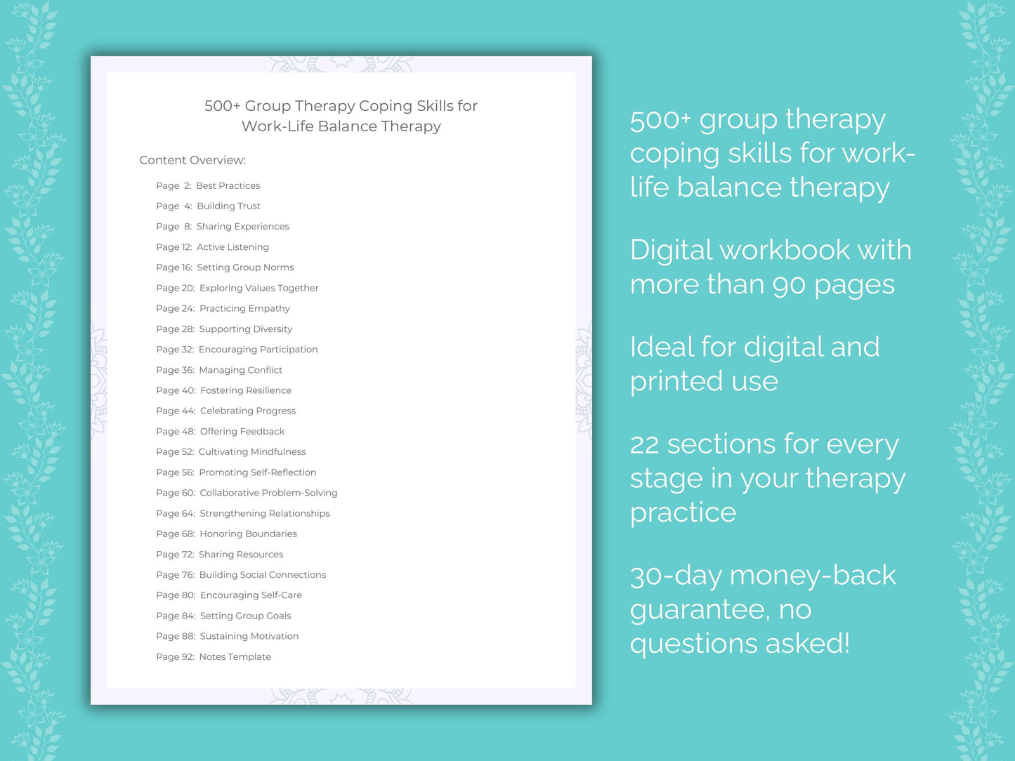 Work-Life Balance Group Therapy Therapist Worksheets