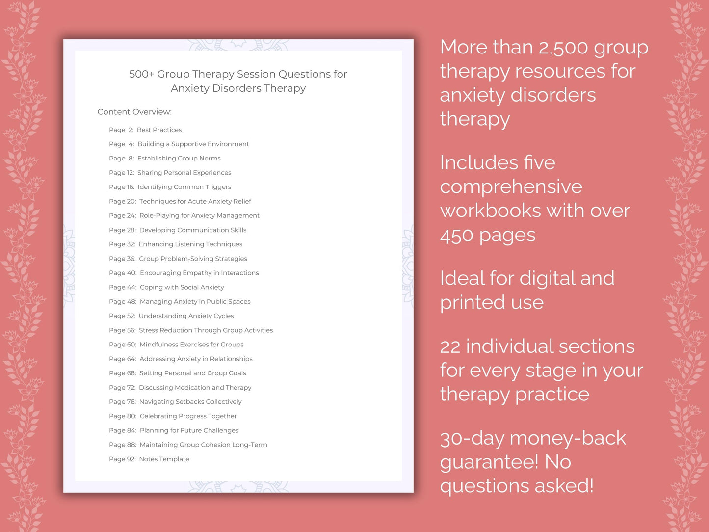 Anxiety Disorders Group Therapy Therapist Worksheets