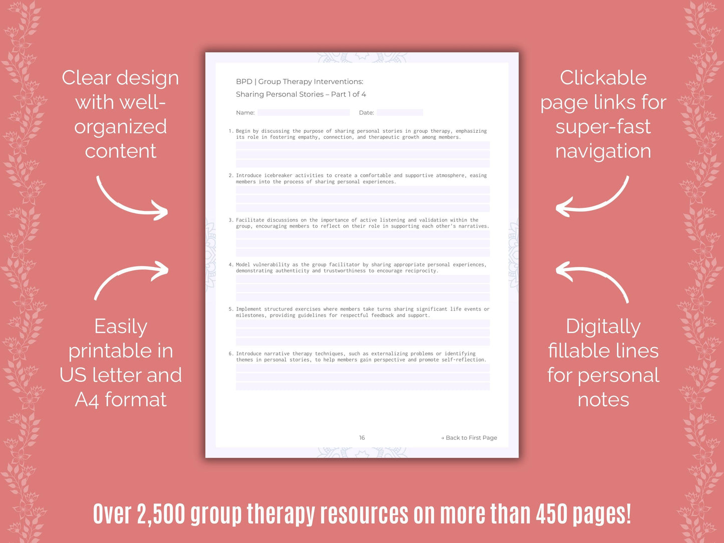 Borderline Personality Disorder (BPD) Group Therapy Counseling Templates