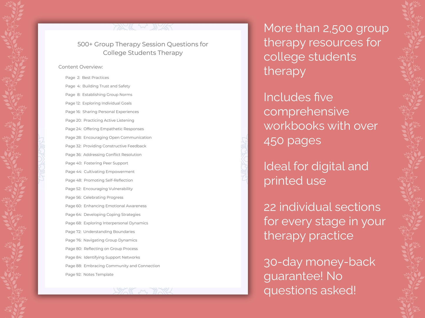 College Students Group Therapy Therapist Worksheets