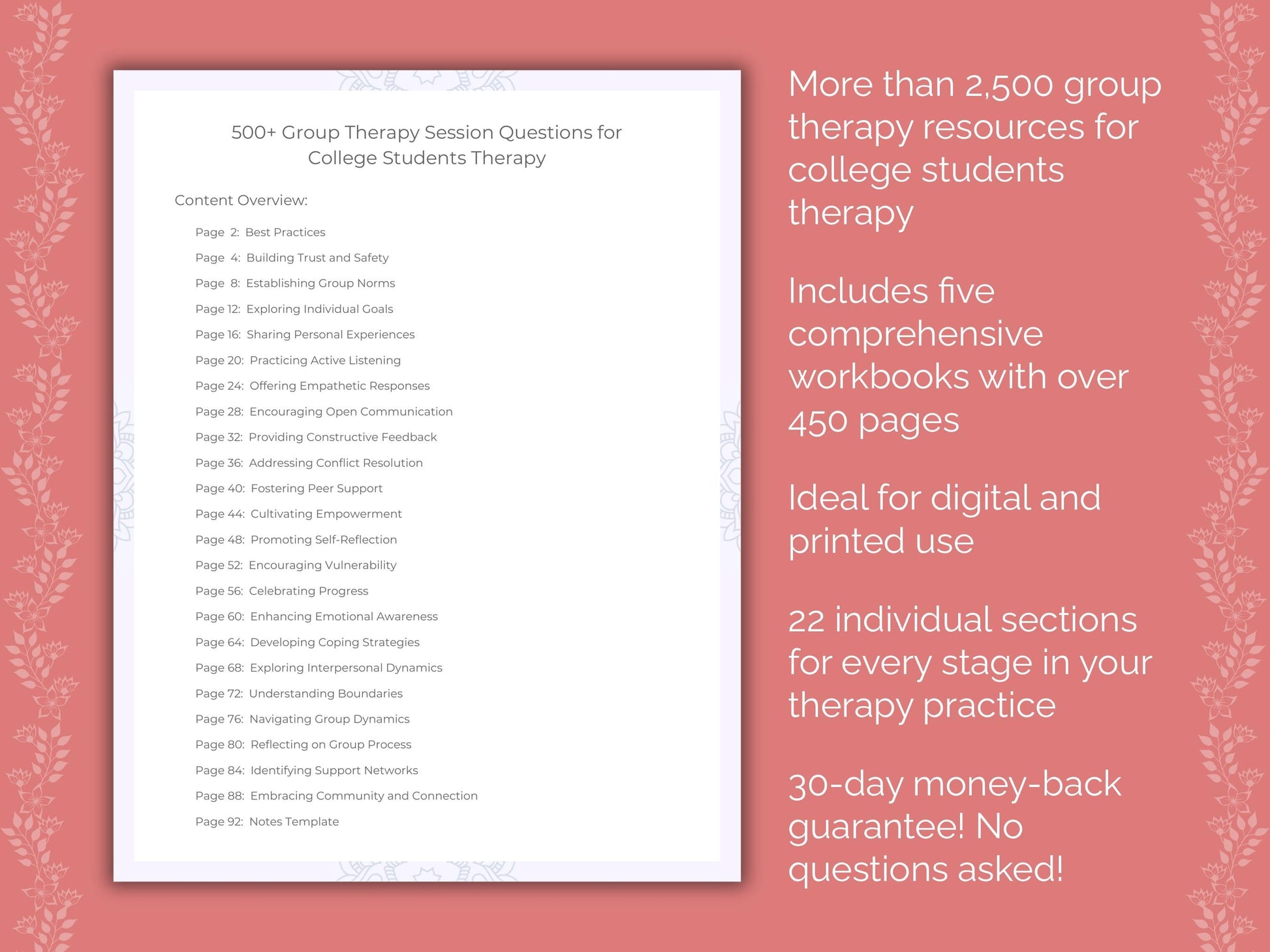 College Students Group Therapy Therapist Worksheets