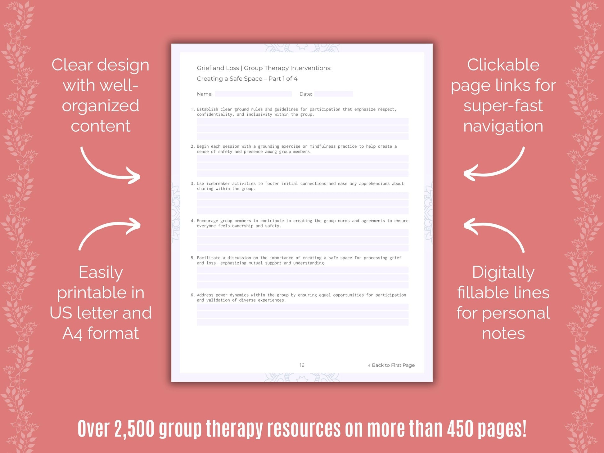 Grief and Loss Group Therapy Counseling Templates