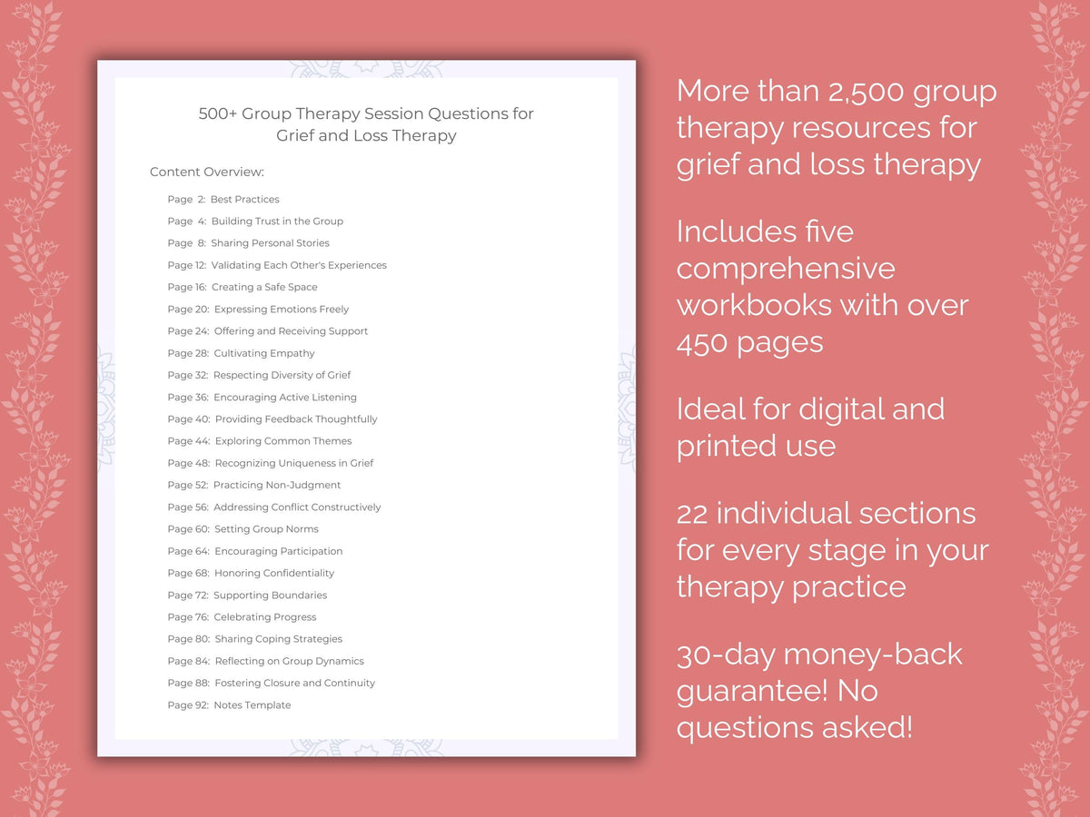 Grief and Loss Group Therapy Therapist Worksheets