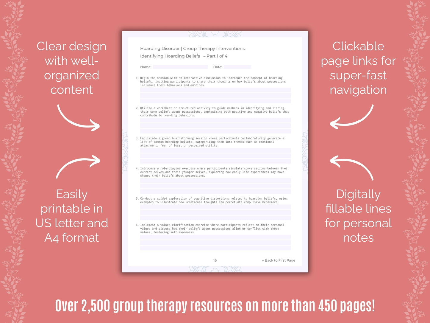 Hoarding Disorder Group Therapy Counseling Templates