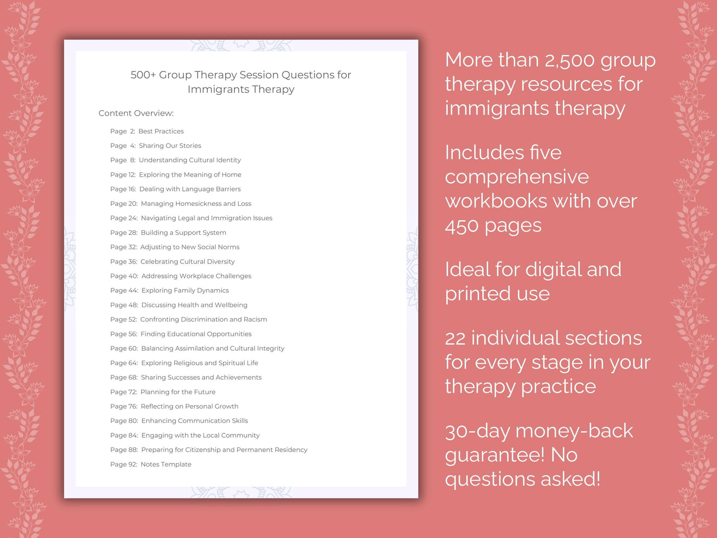 Immigrants Group Therapy Therapist Worksheets