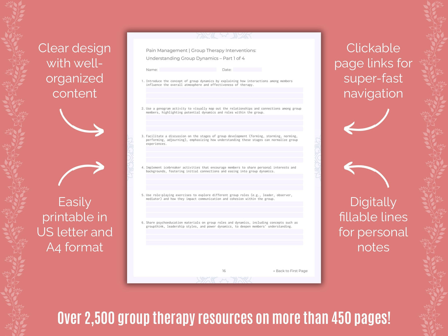 Pain Management Group Therapy Counseling Templates