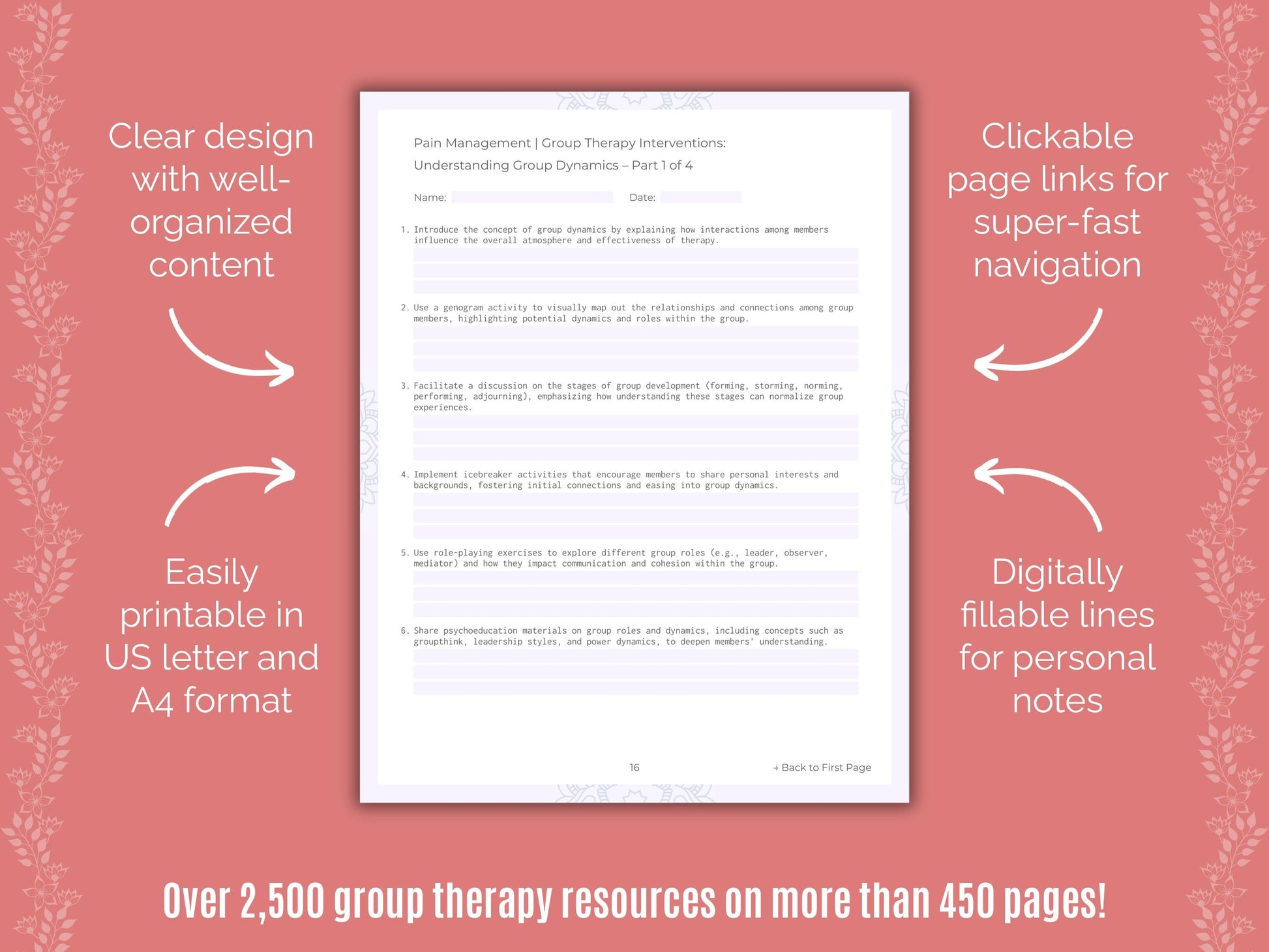 Pain Management Group Therapy Counseling Templates