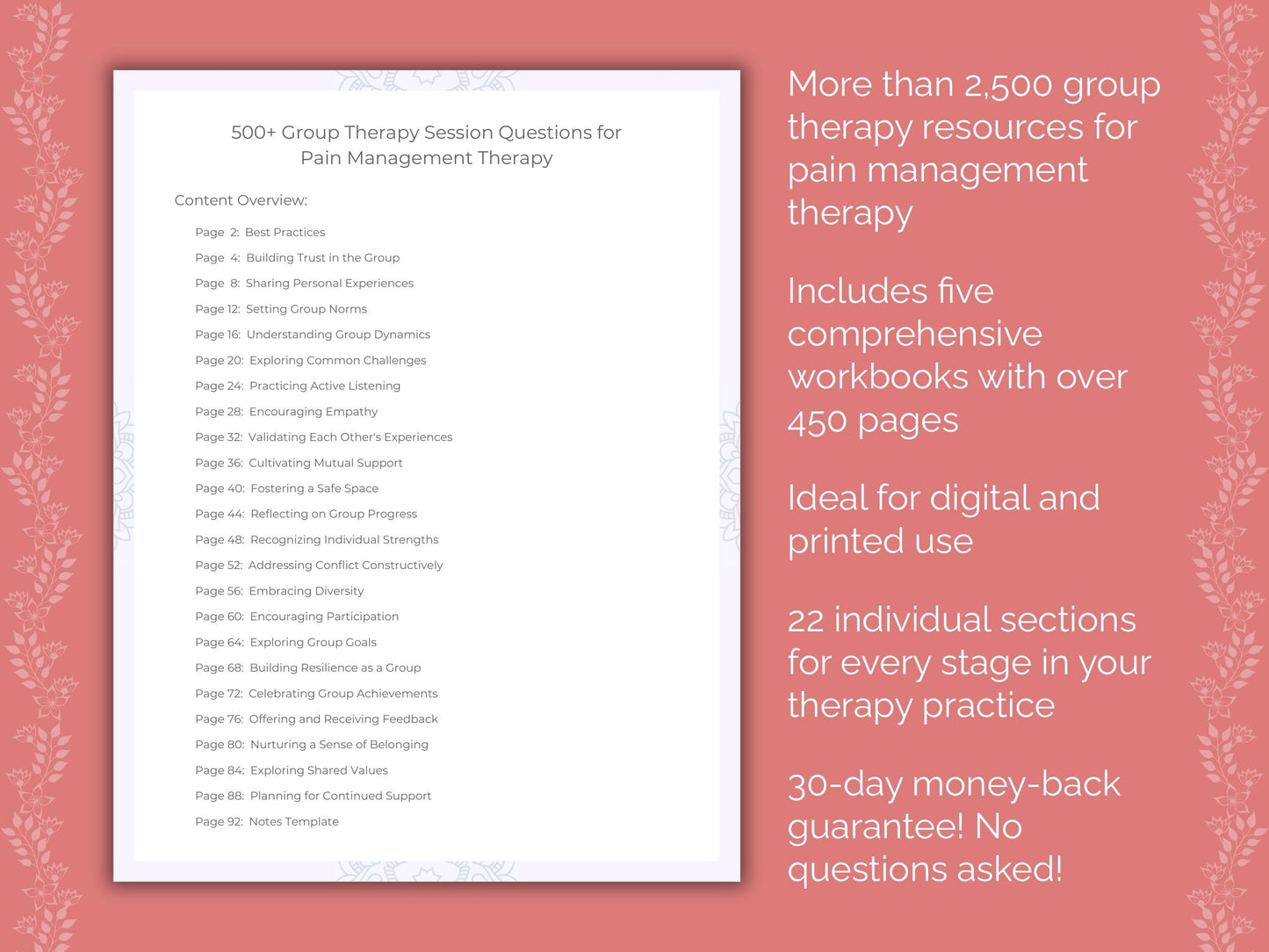 Pain Management Group Therapy Therapist Worksheets
