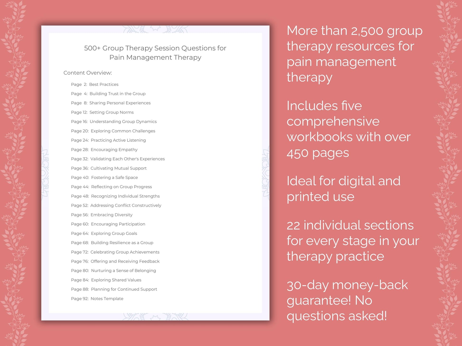 Pain Management Group Therapy Therapist Worksheets