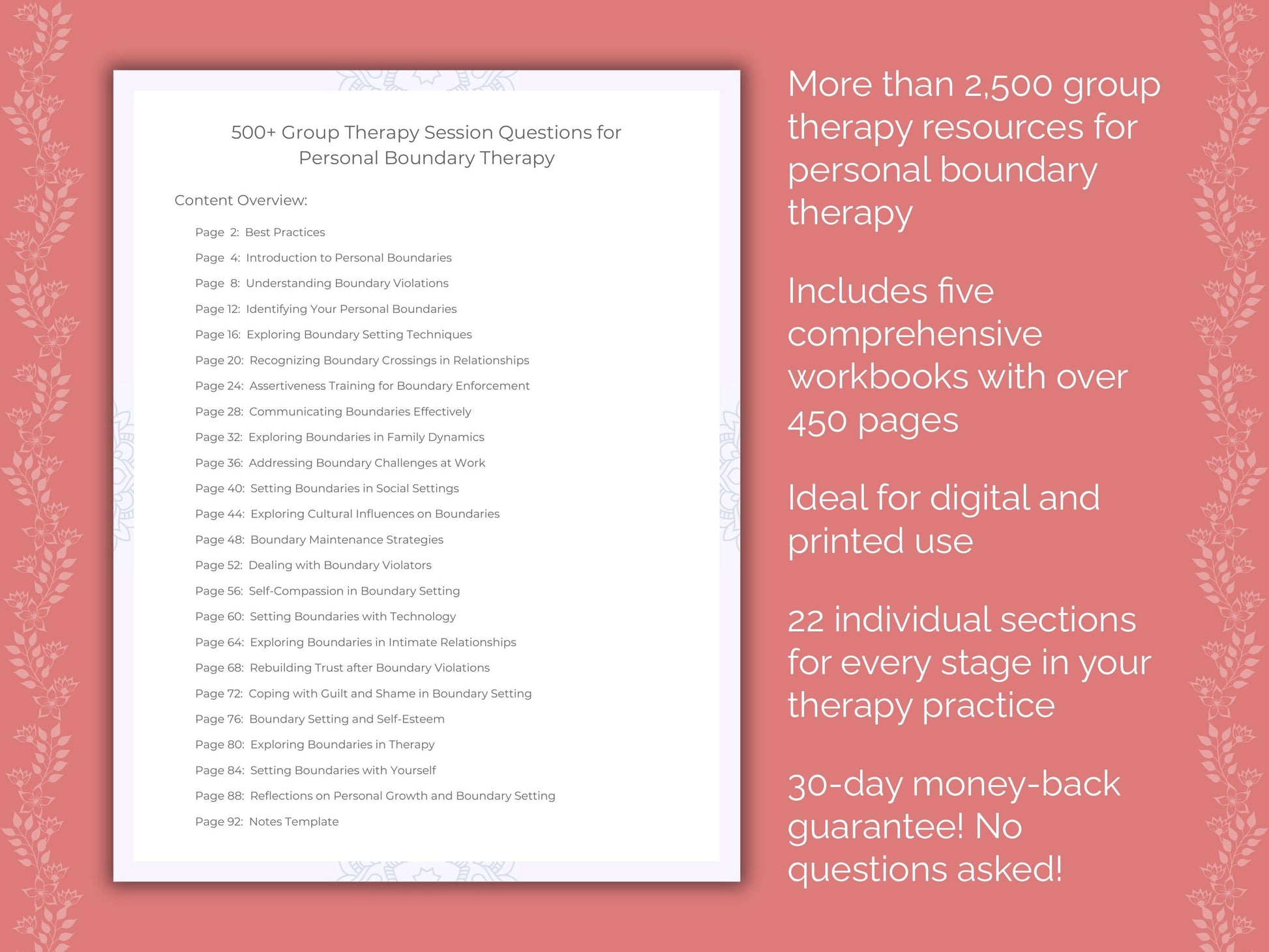 Personal Boundary Group Therapy Therapist Worksheets