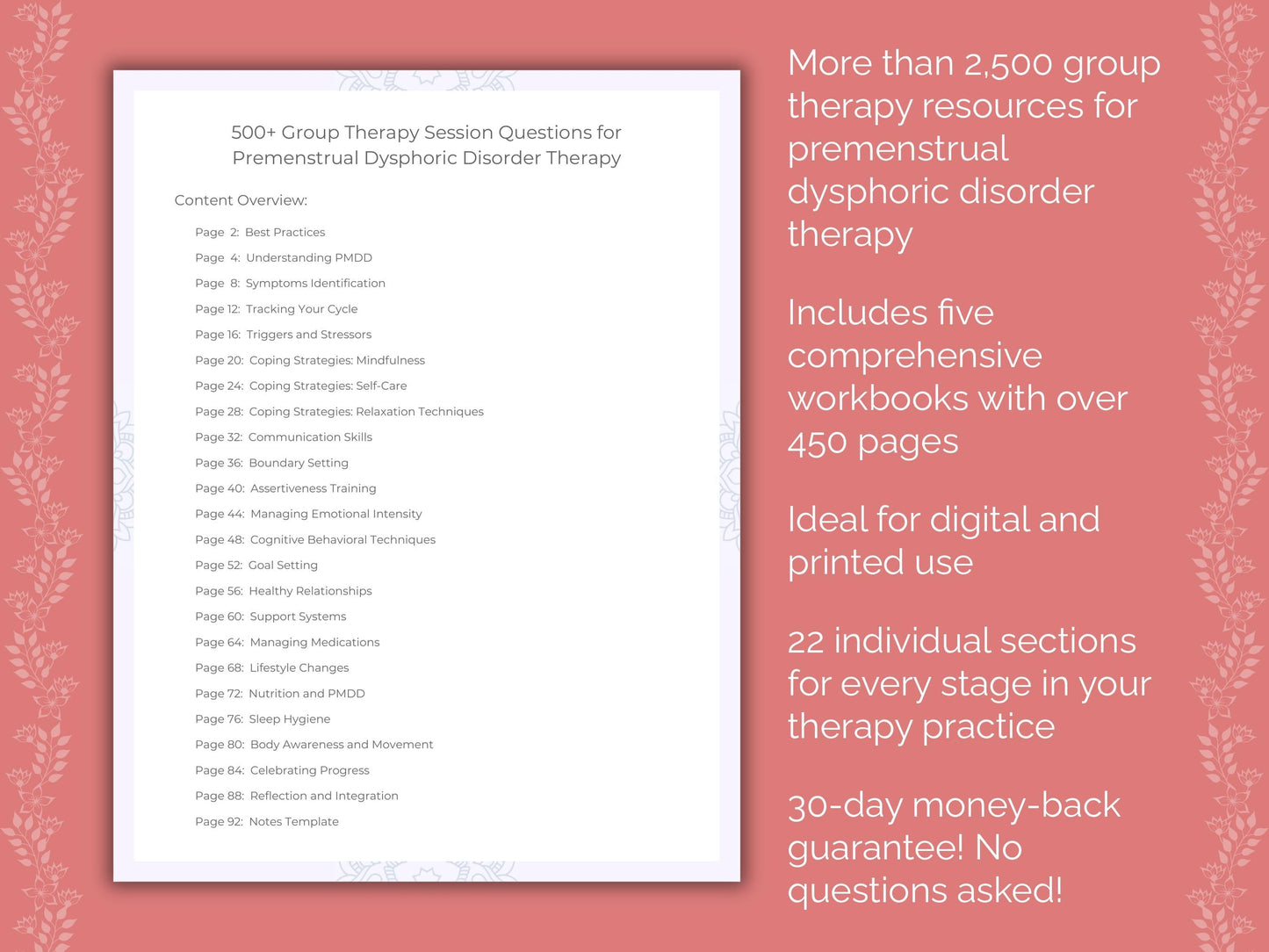 Premenstrual Dysphoric Disorder Group Therapy Therapist Worksheets