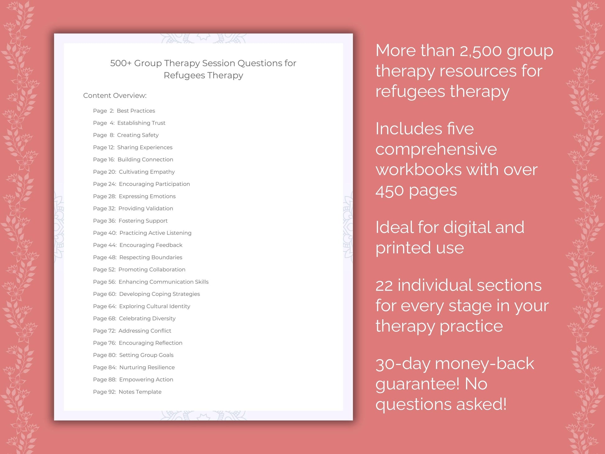 Refugees Group Therapy Therapist Worksheets