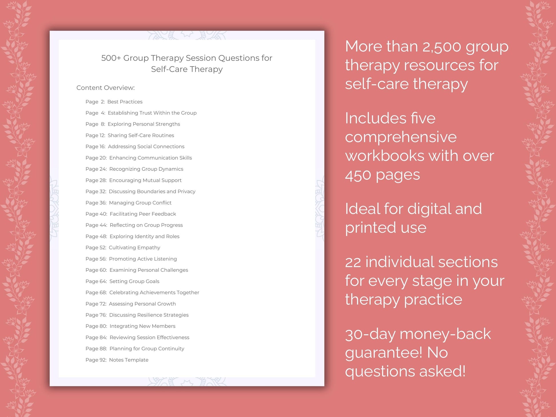 Self-Care Group Therapy Therapist Worksheets