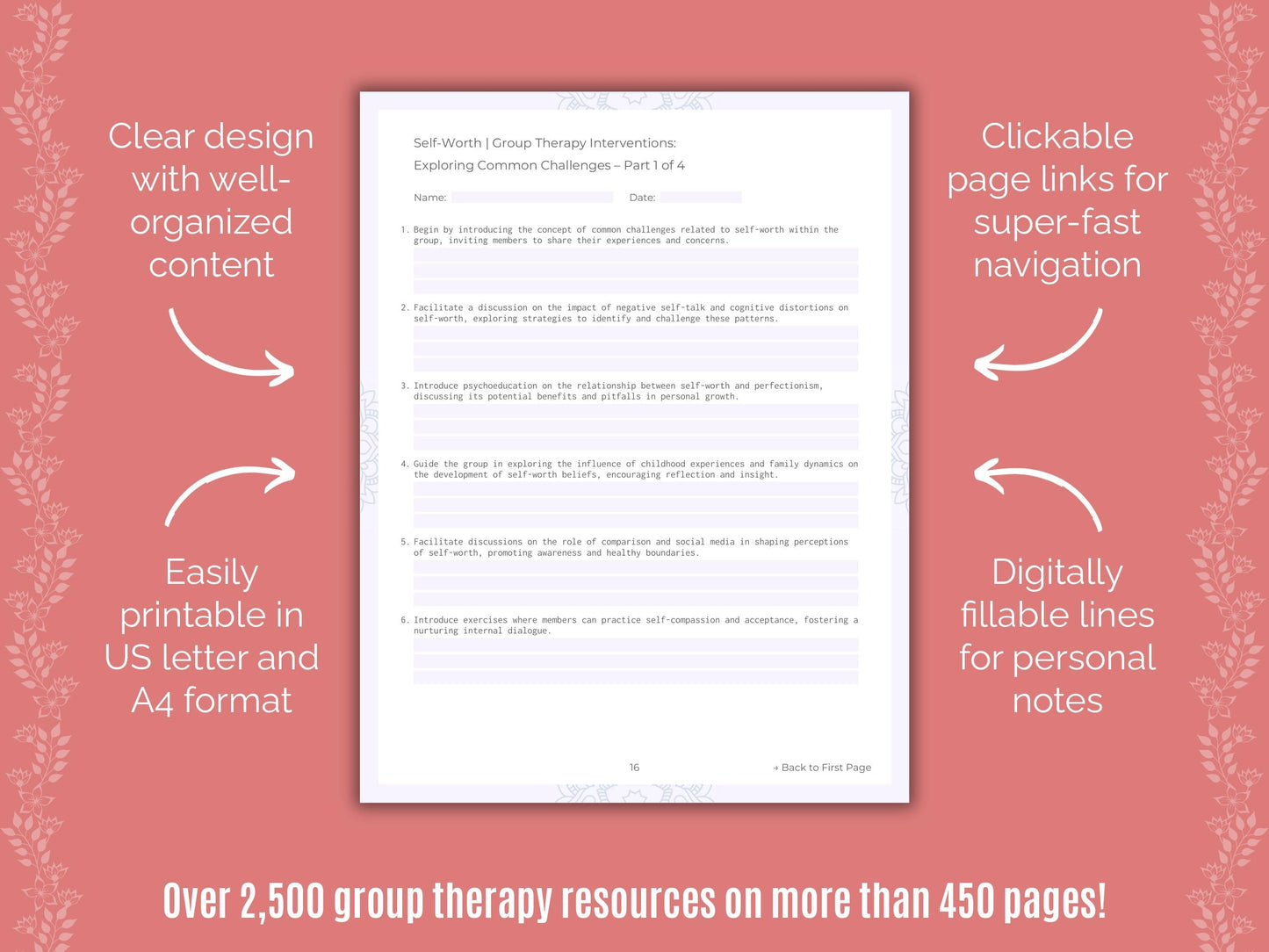 Self-Worth Group Therapy Counseling Templates