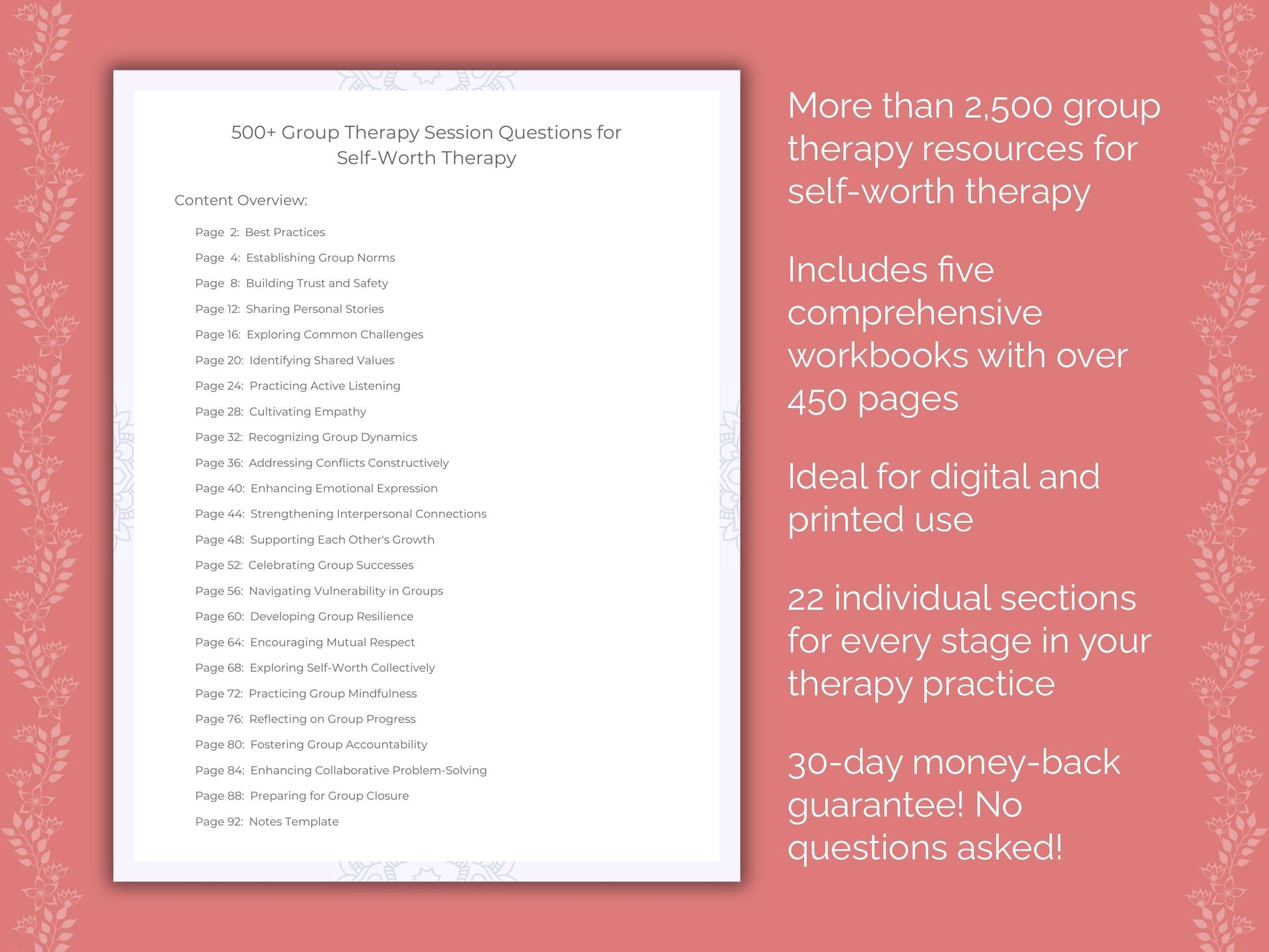 Self-Worth Group Therapy Therapist Worksheets