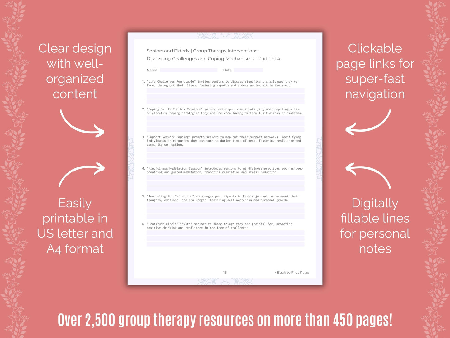 Seniors and Elderly Group Therapy Counseling Templates