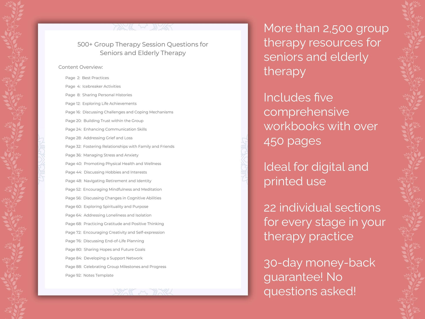 Seniors and Elderly Group Therapy Therapist Worksheets