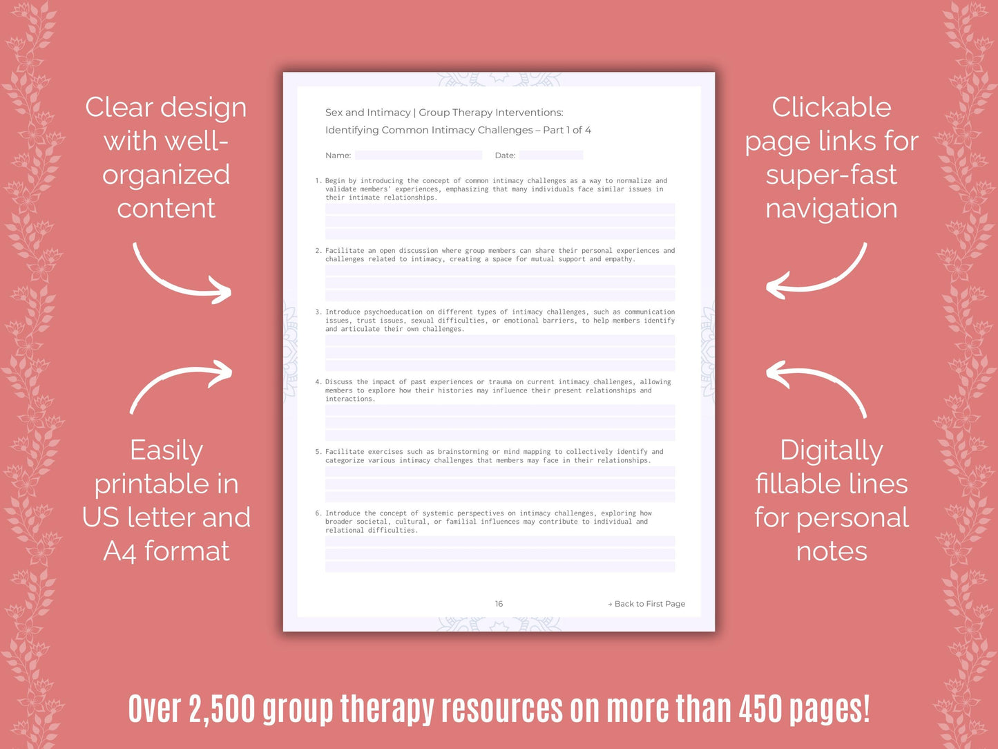 Sex and Intimacy Group Therapy Counseling Templates