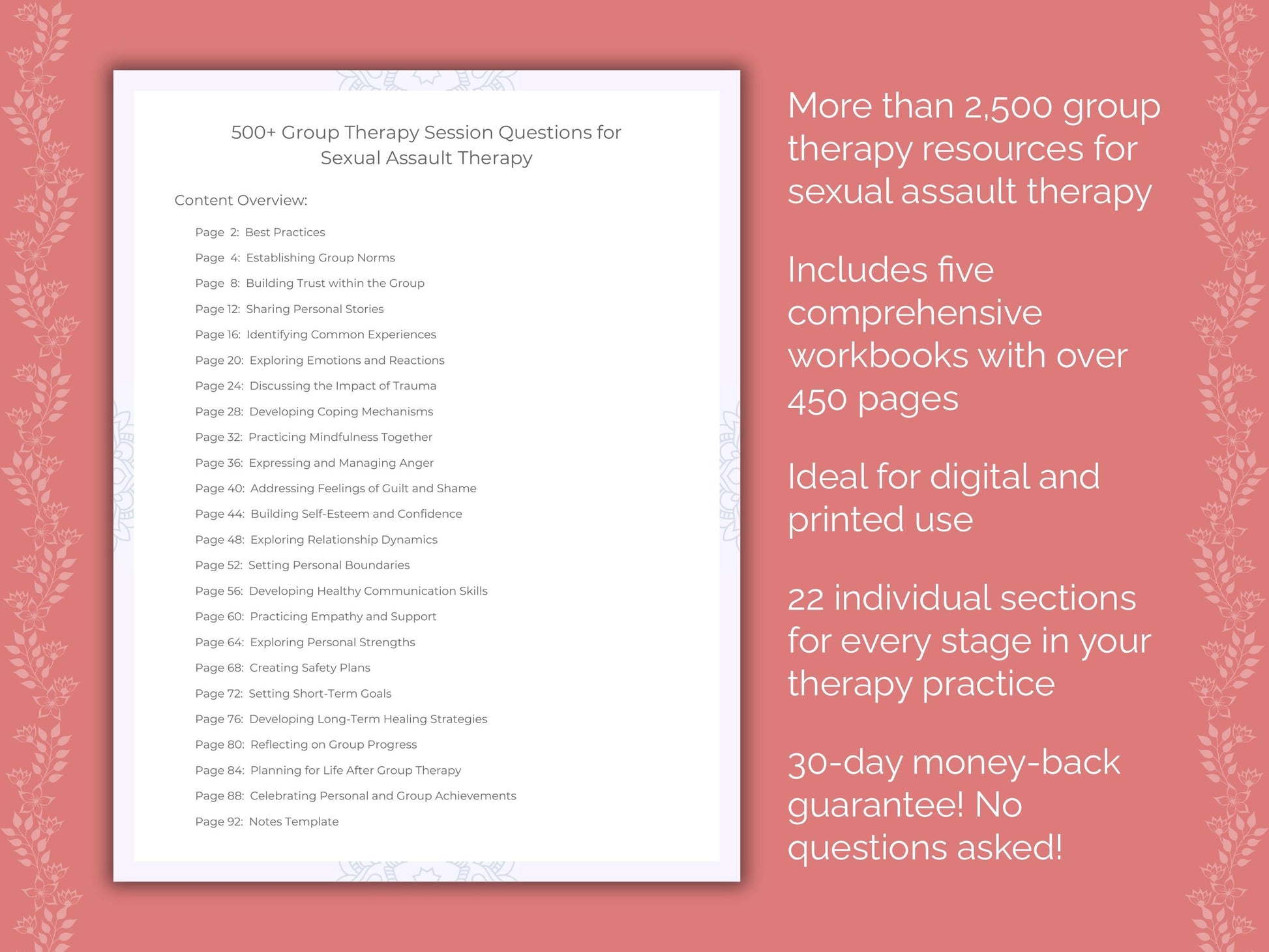 Sexual Assault Group Therapy Therapist Worksheets