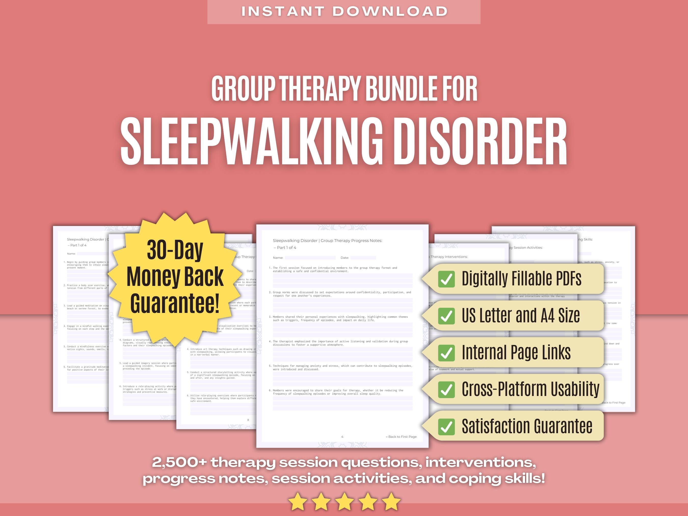 Sleepwalking Disorder Group Therapy Resources Workbooks Bundle ...