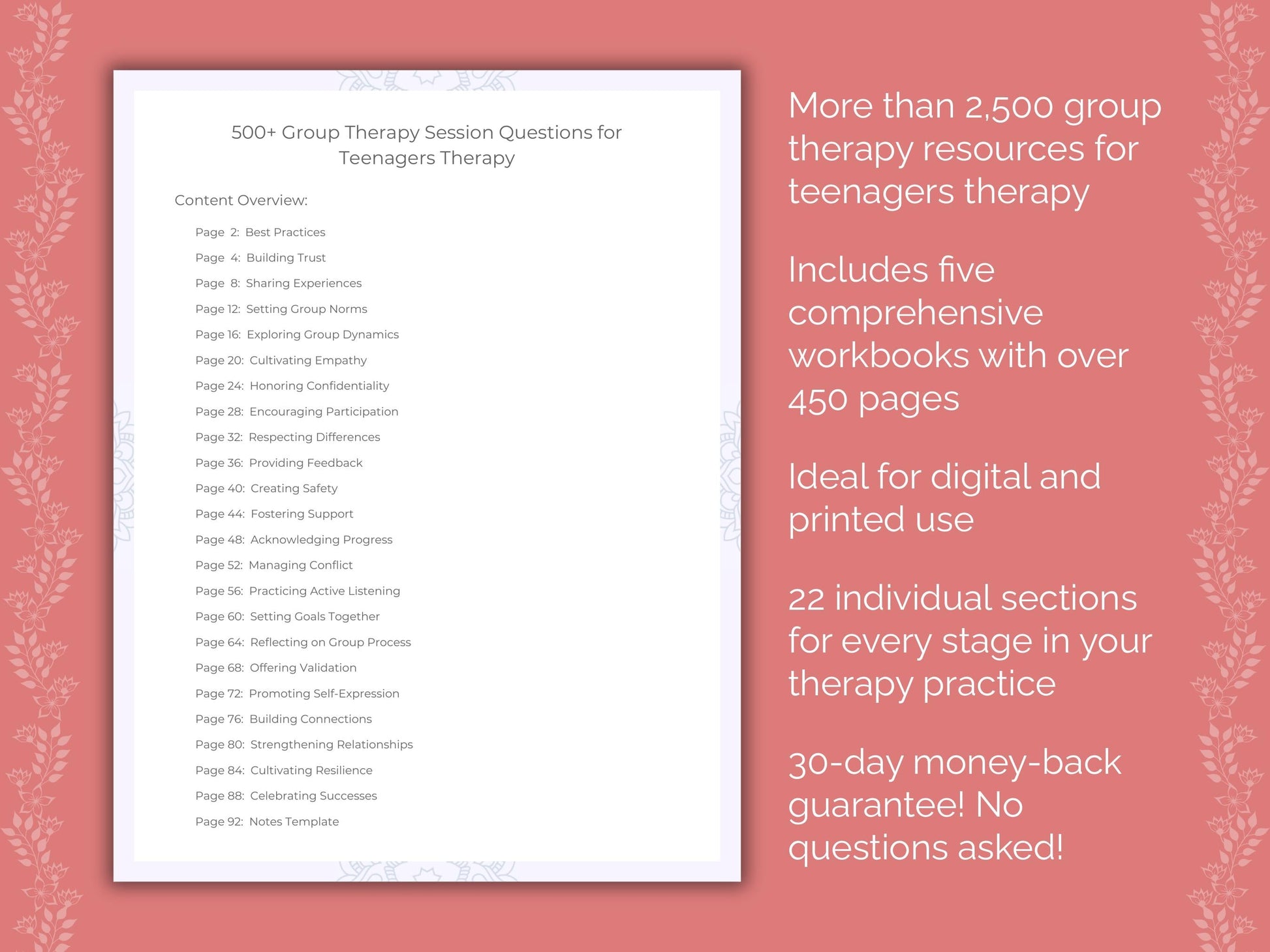 Teenagers Group Therapy Therapist Worksheets