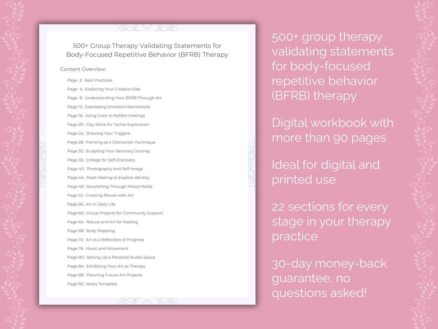 Body-Focused Repetitive Behavior (BFRB) Group Therapy Therapist Worksheets