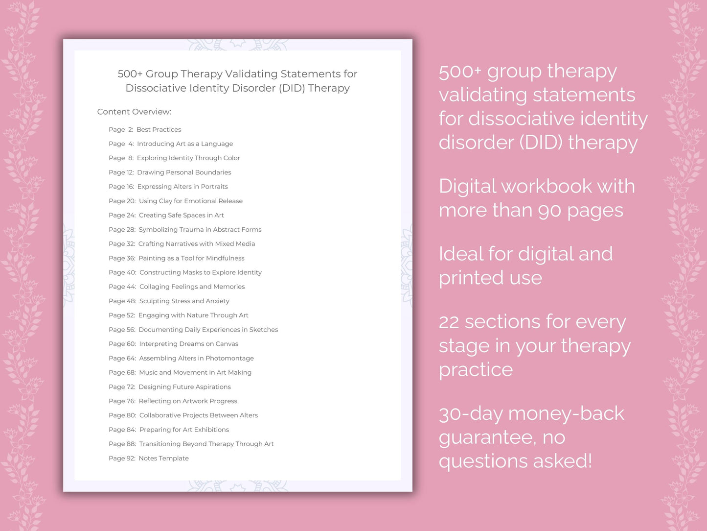 Dissociative Identity Disorder (DID) Group Therapy Therapist Worksheets