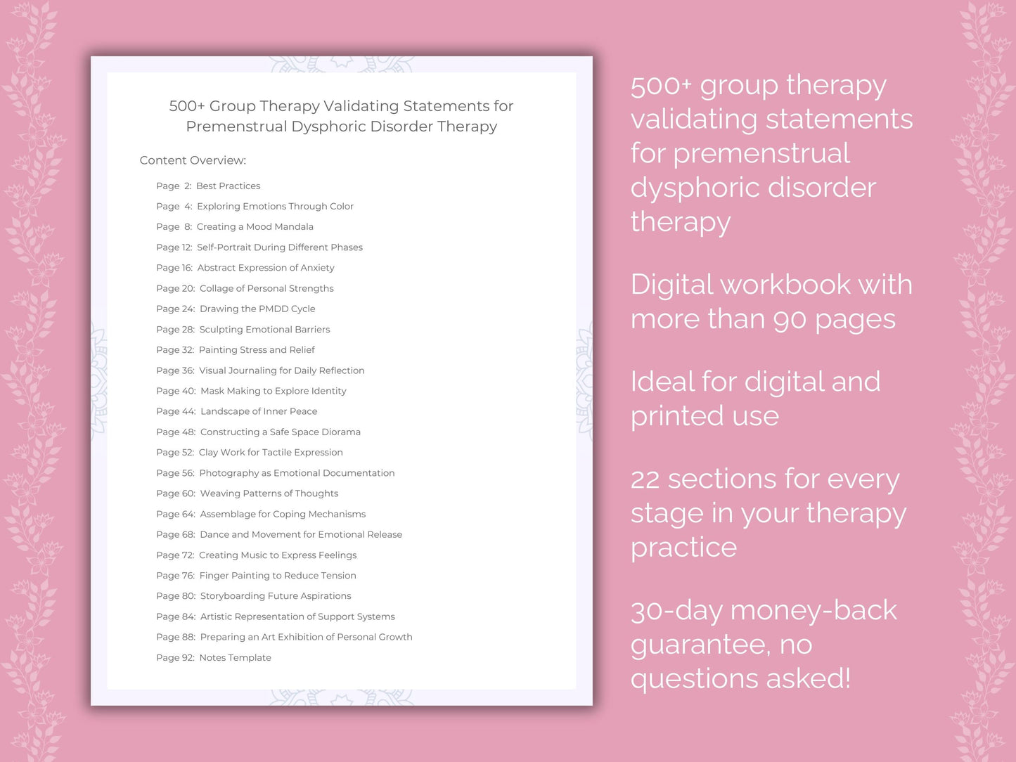 Premenstrual Dysphoric Disorder Group Therapy Therapist Worksheets