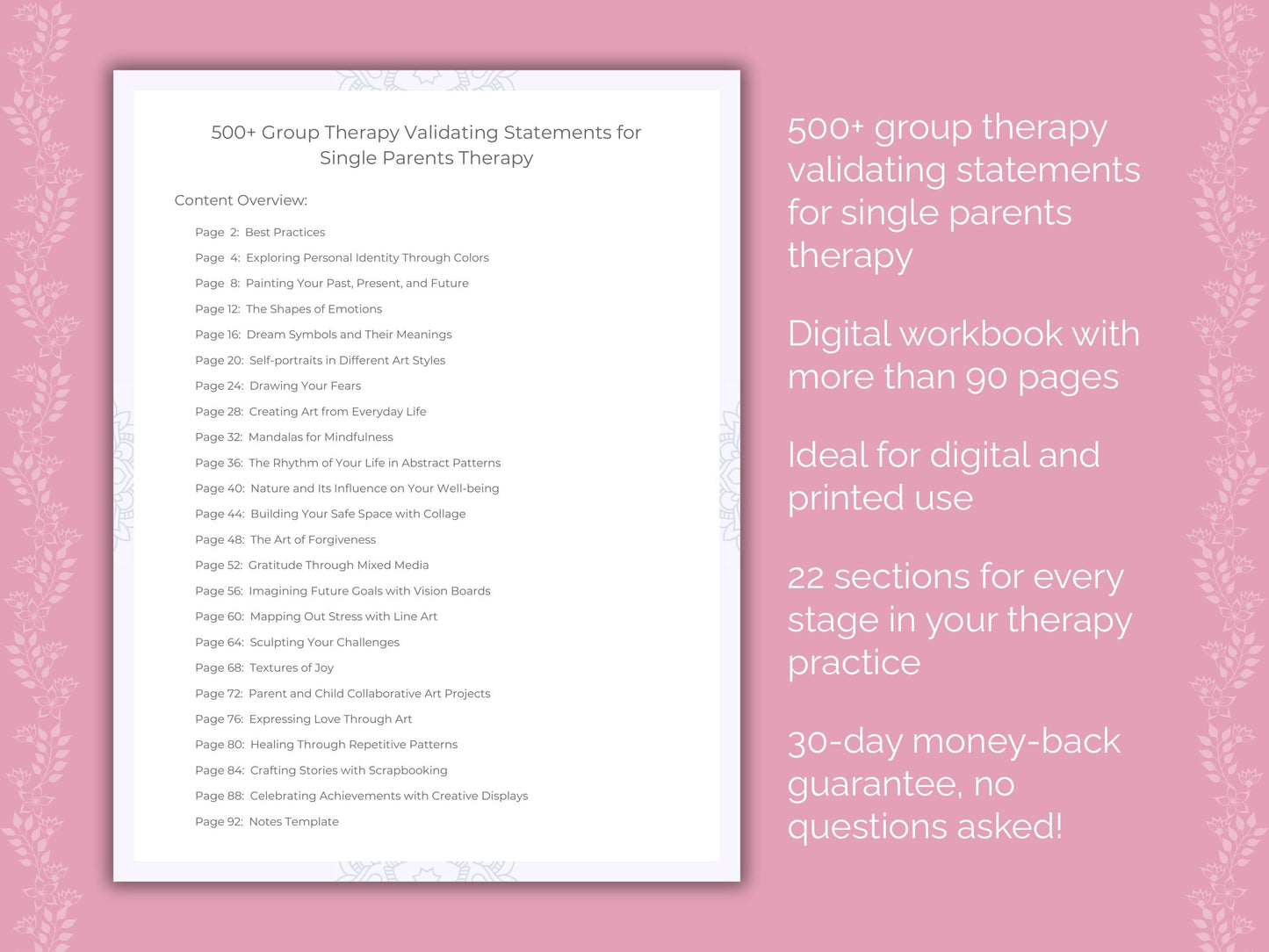 Single Parents Group Therapy Therapist Worksheets