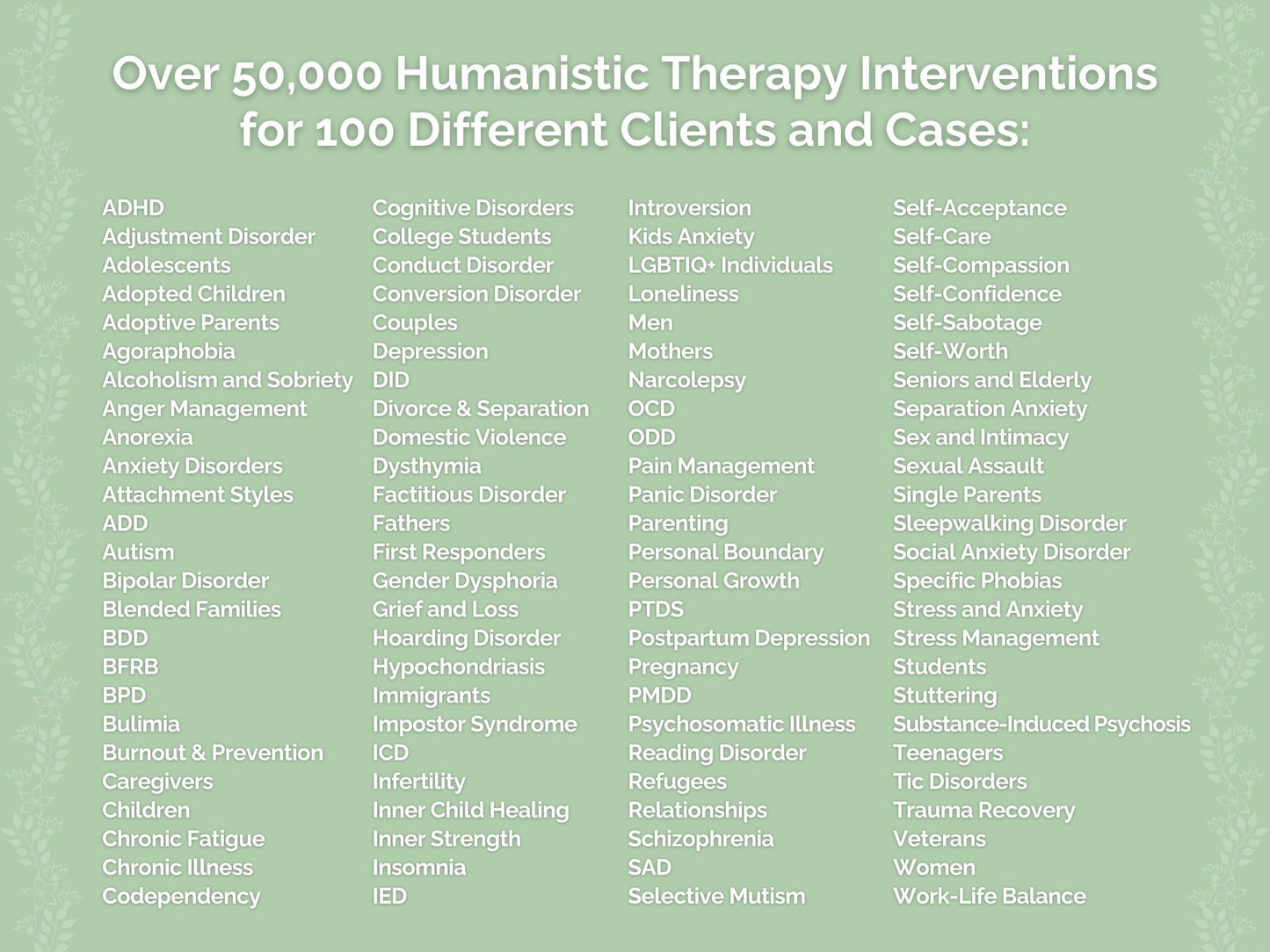 Humanistic Therapy Interventions Therapist Worksheets