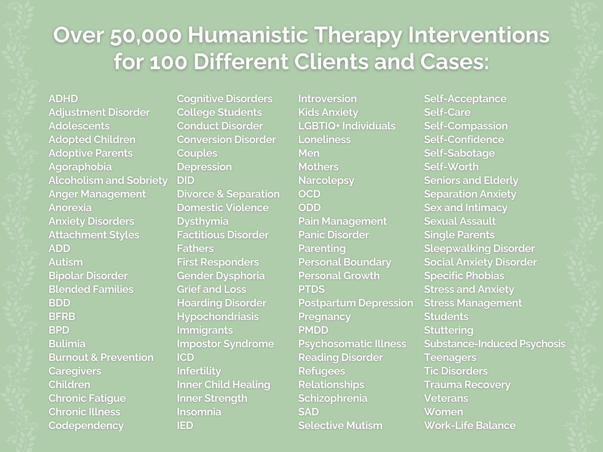 Humanistic Therapy Interventions Therapist Worksheets