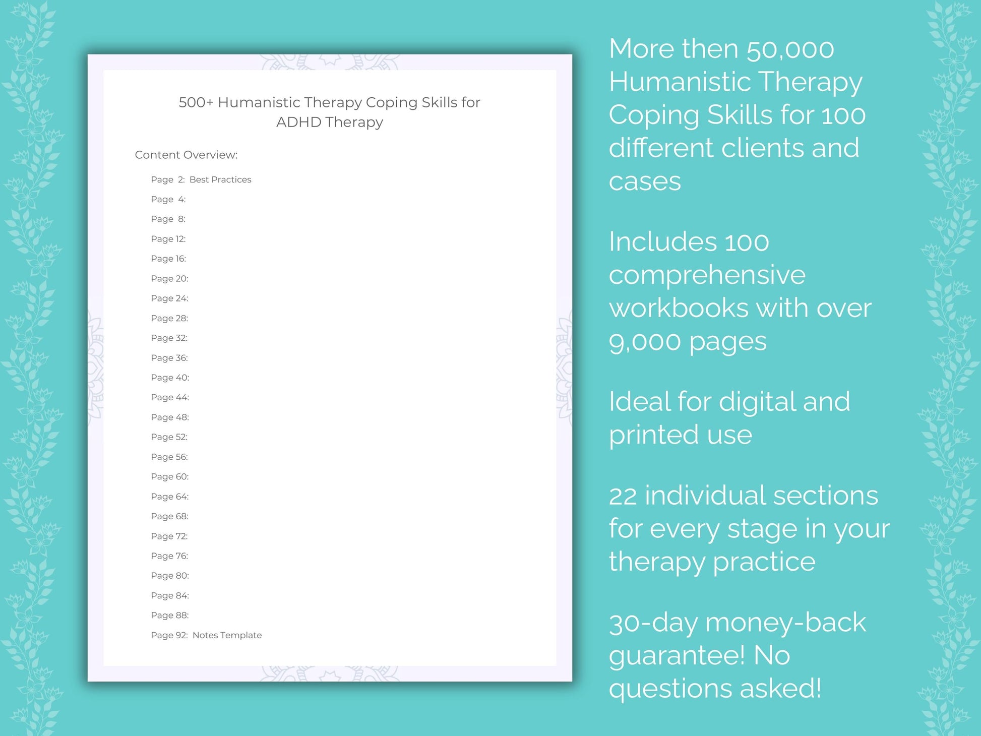 Humanistic Therapy Coping Skills Counseling Templates