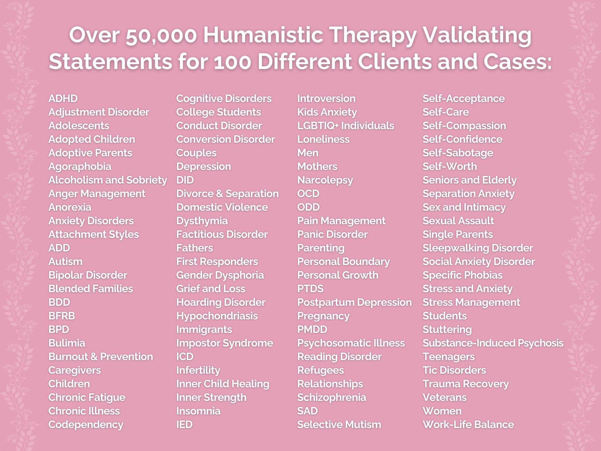 Humanistic Therapy Validating Statements Therapist Worksheets
