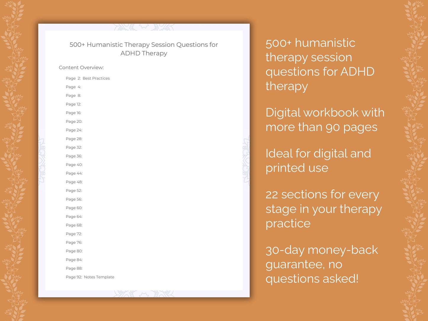 ADHD Humanistic Therapy Therapist Worksheets