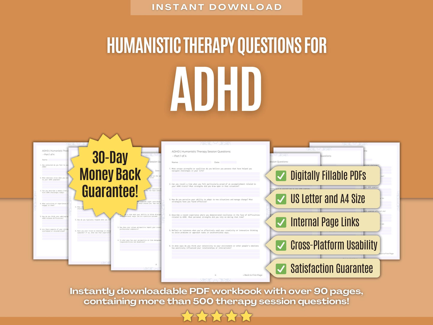 ADHD Humanistic Therapy Psychology Workbooks