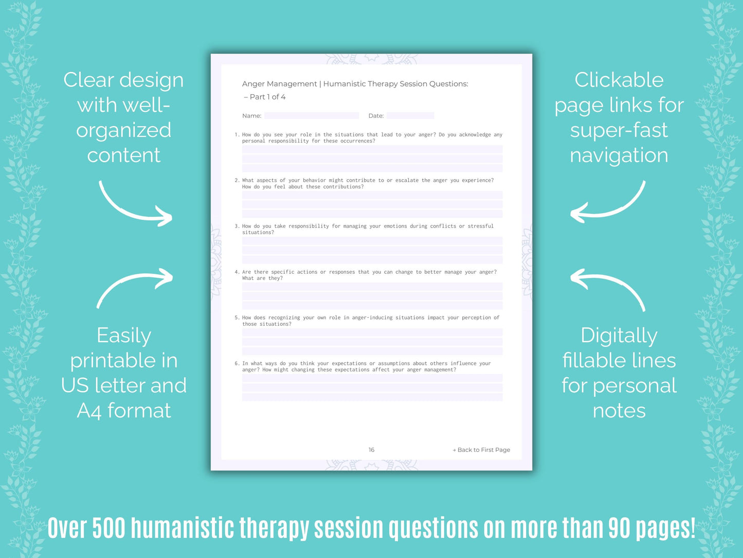 Anger Management Humanistic Therapy Counseling Templates