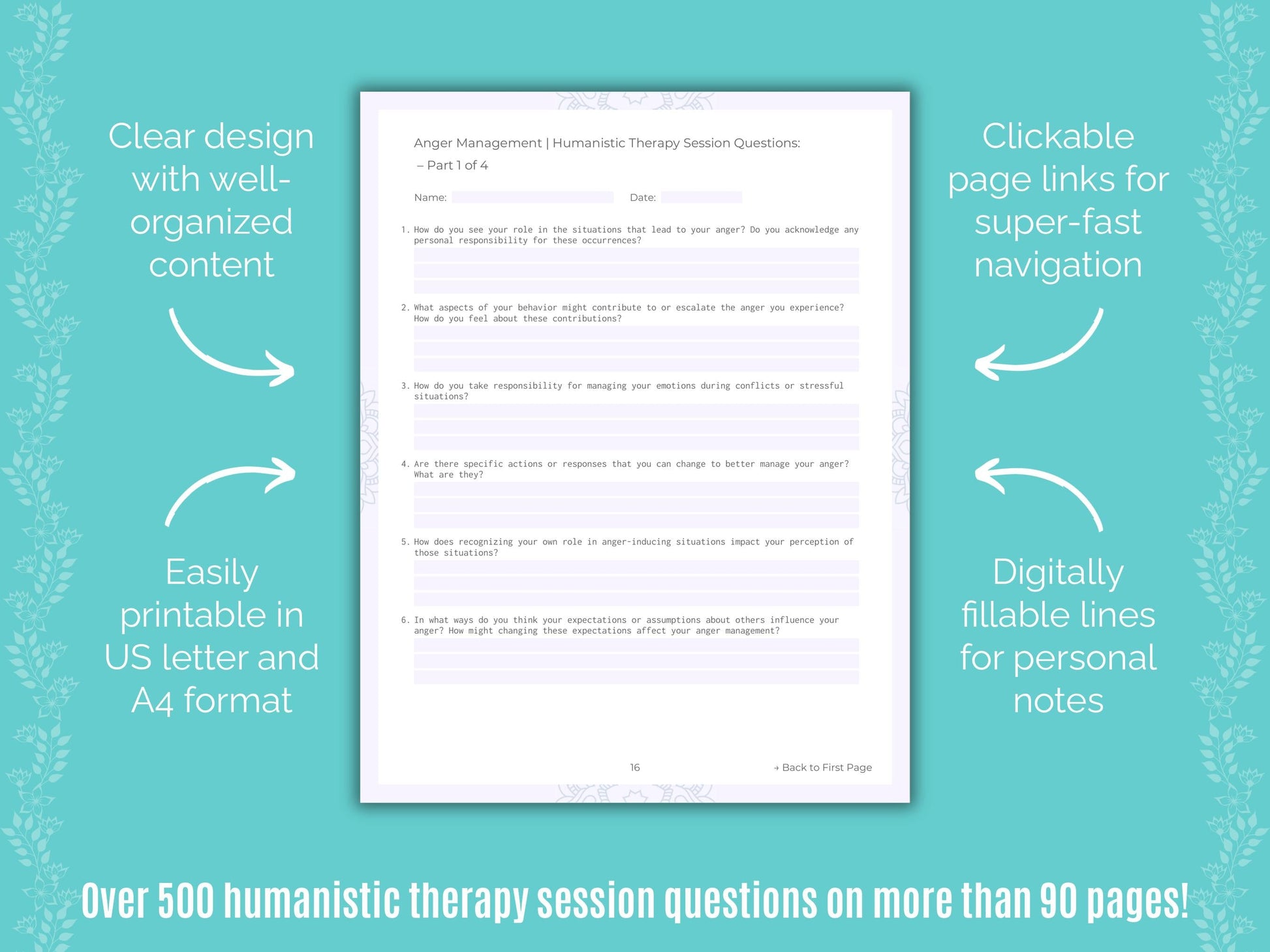 Anger Management Humanistic Therapy Counseling Templates