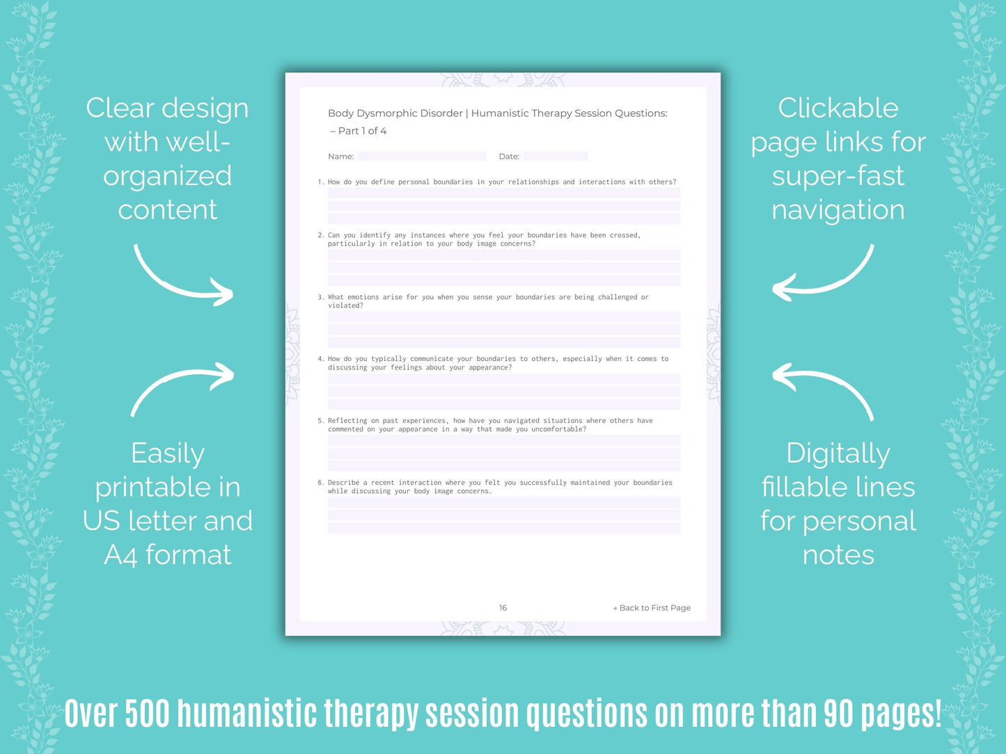 Body Dysmorphic Disorder (BDD) Humanistic Therapy Counseling Templates