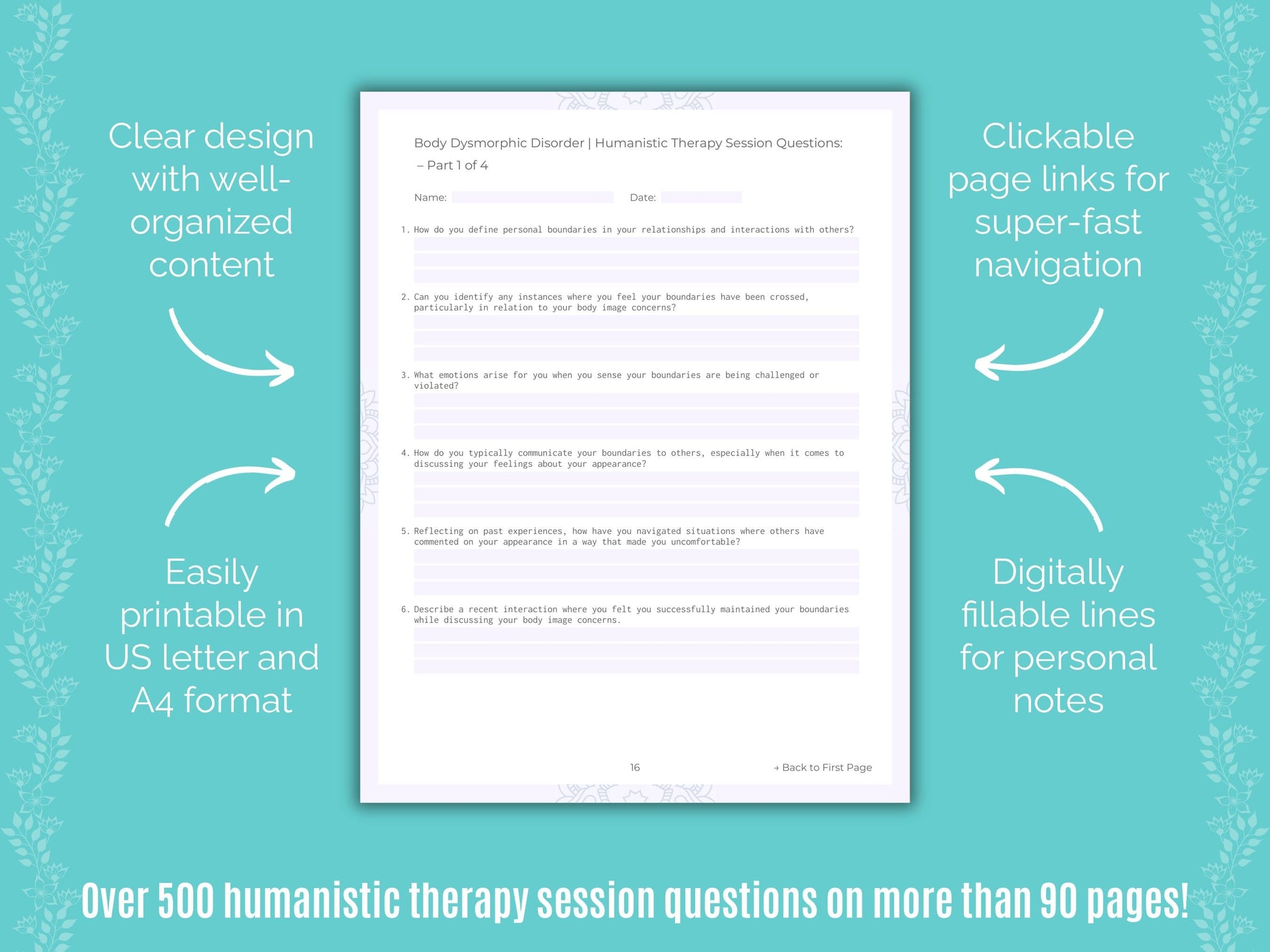 Body Dysmorphic Disorder (BDD) Humanistic Therapy Counseling Templates