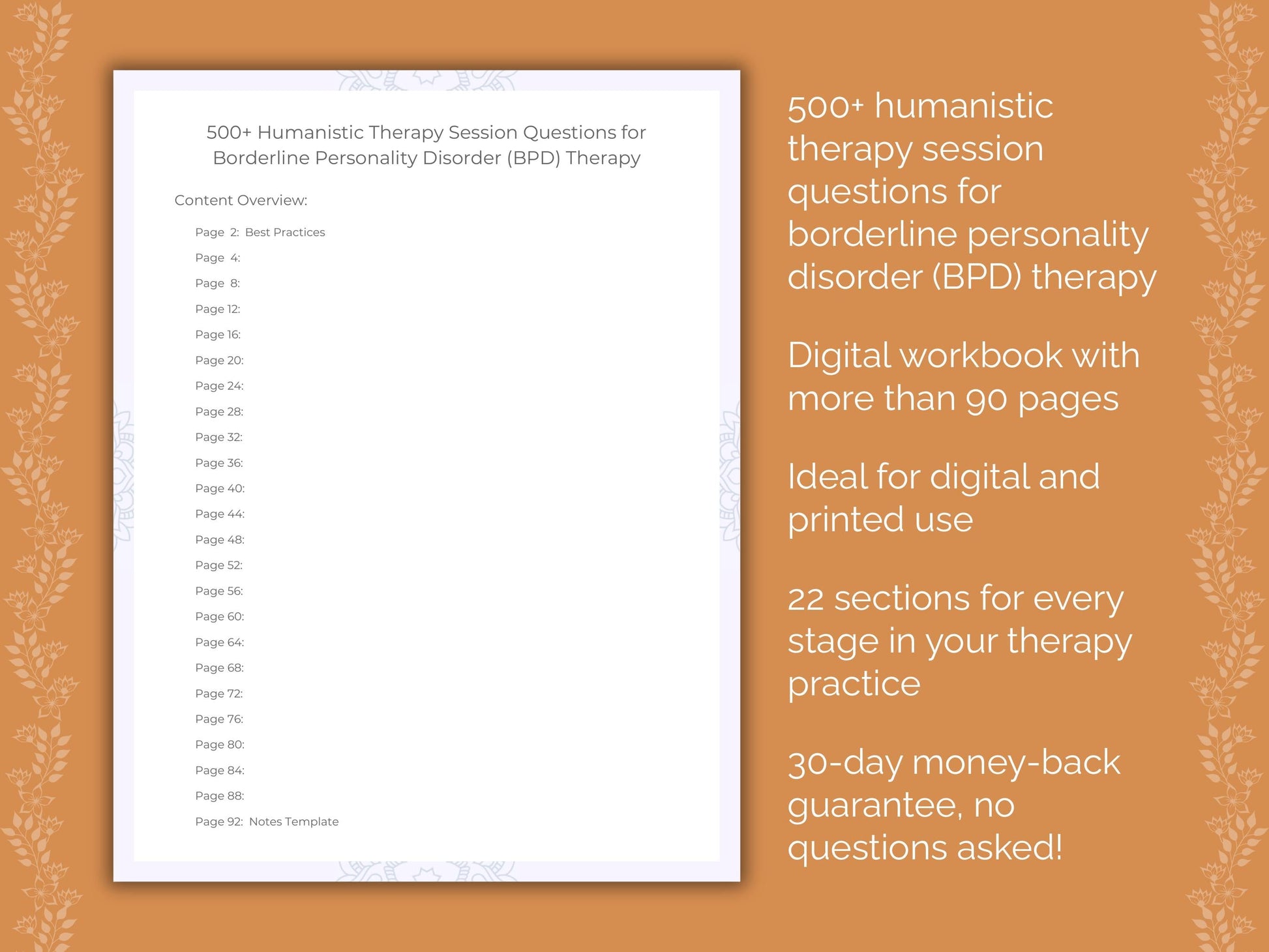 Borderline Personality Disorder (BPD) Humanistic Therapy Therapist Worksheets