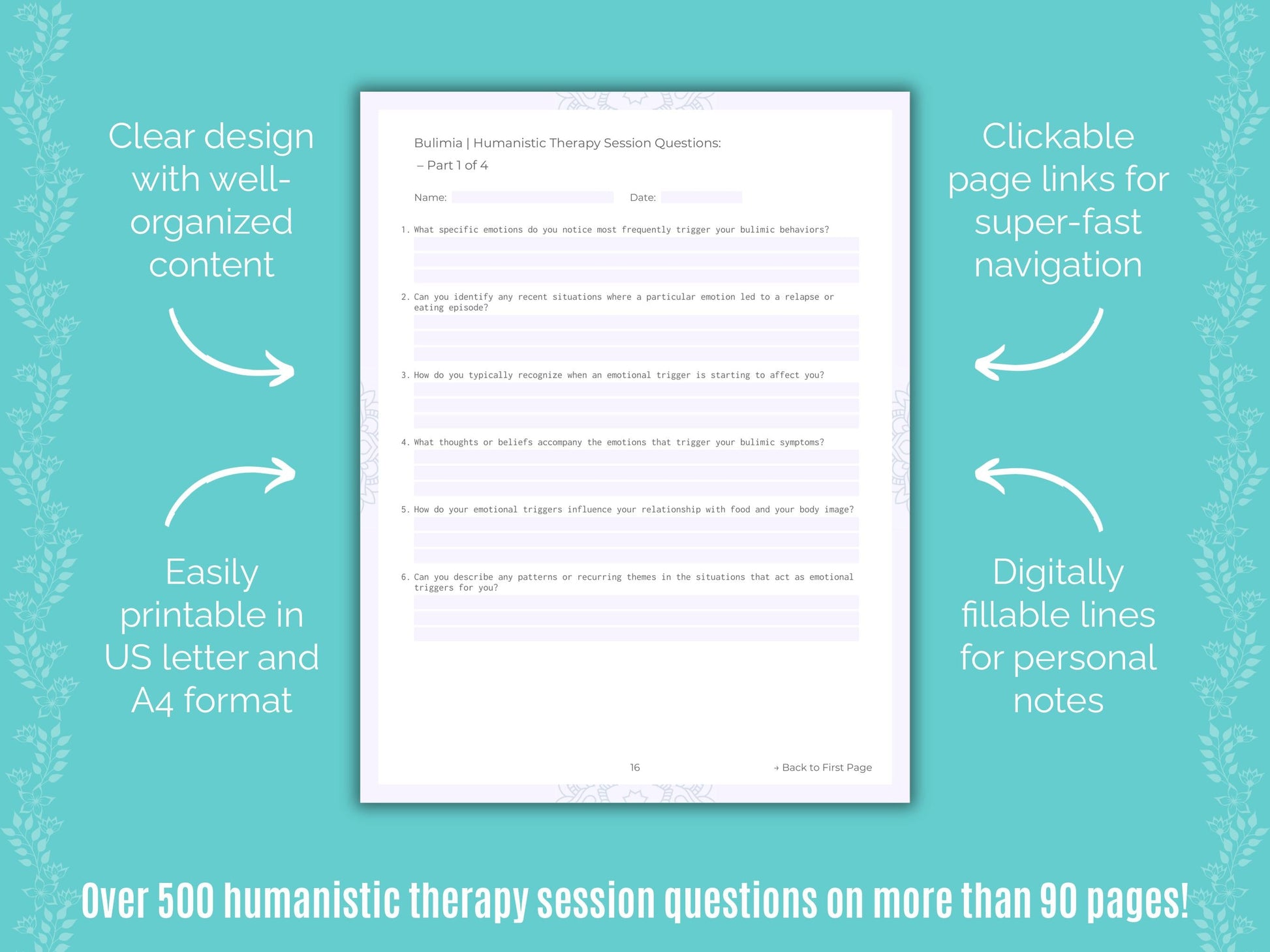 Bulimia Humanistic Therapy Counseling Templates