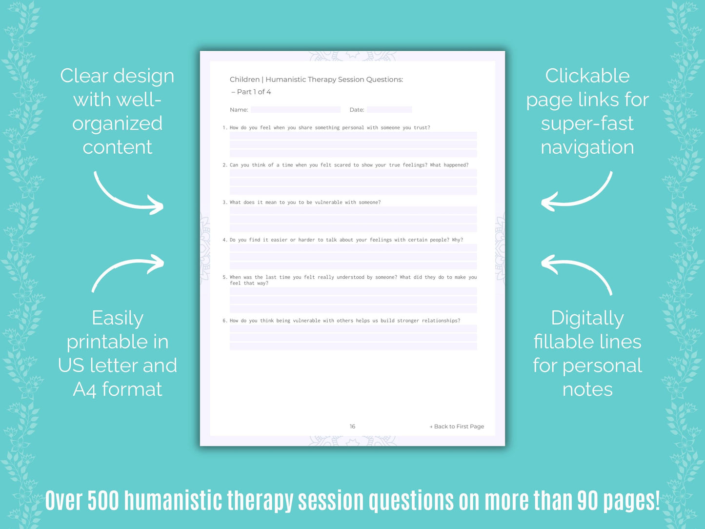 Children Humanistic Therapy Counseling Templates
