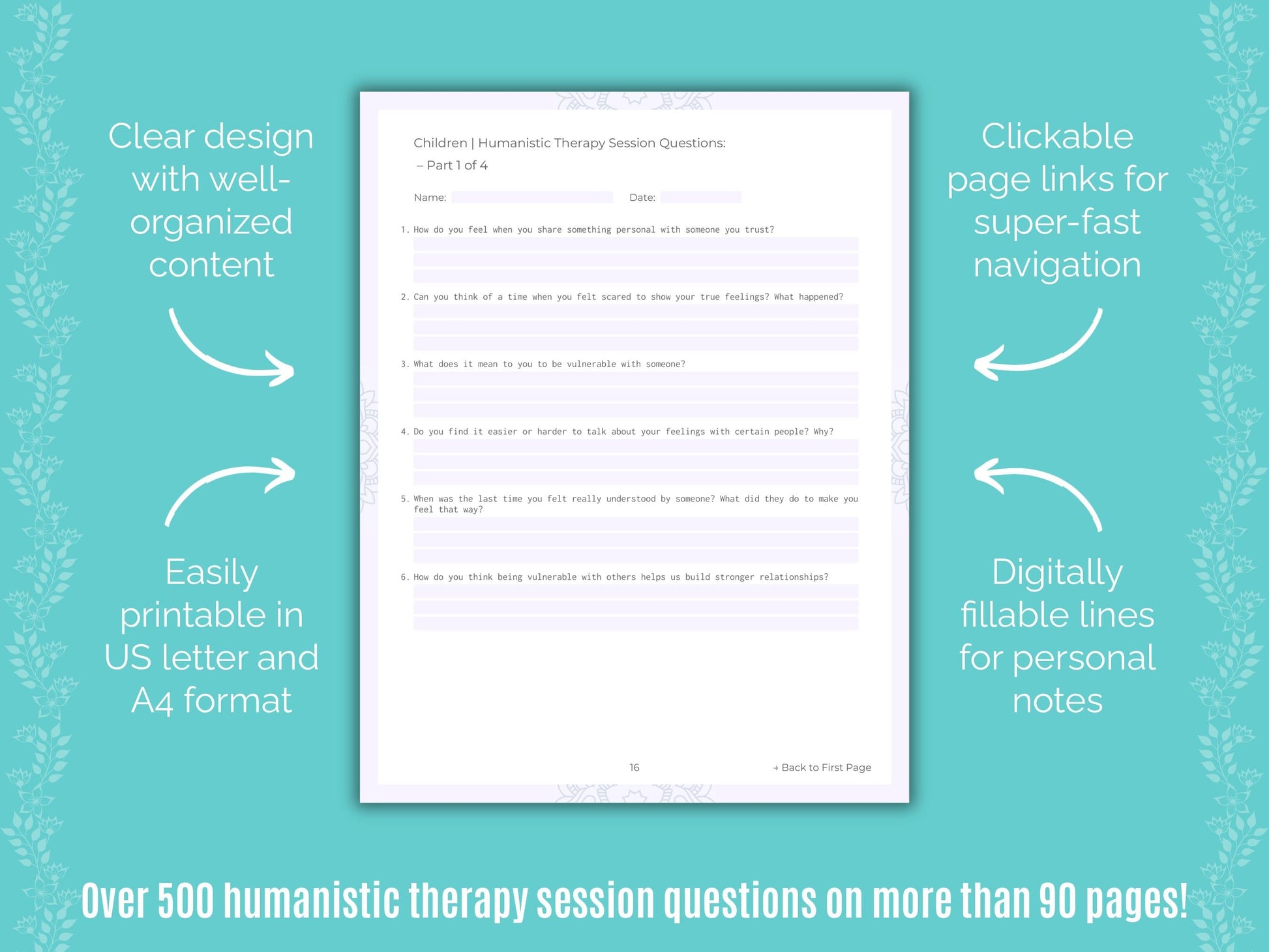 Children Humanistic Therapy Counseling Templates