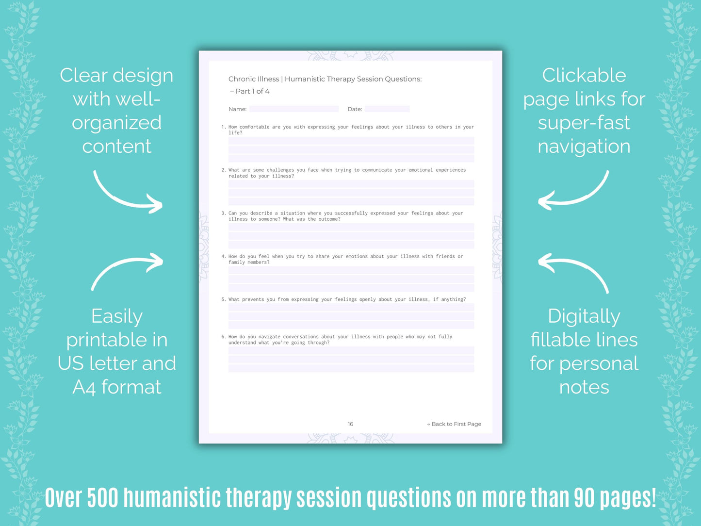 Chronic Illness Humanistic Therapy Counseling Templates