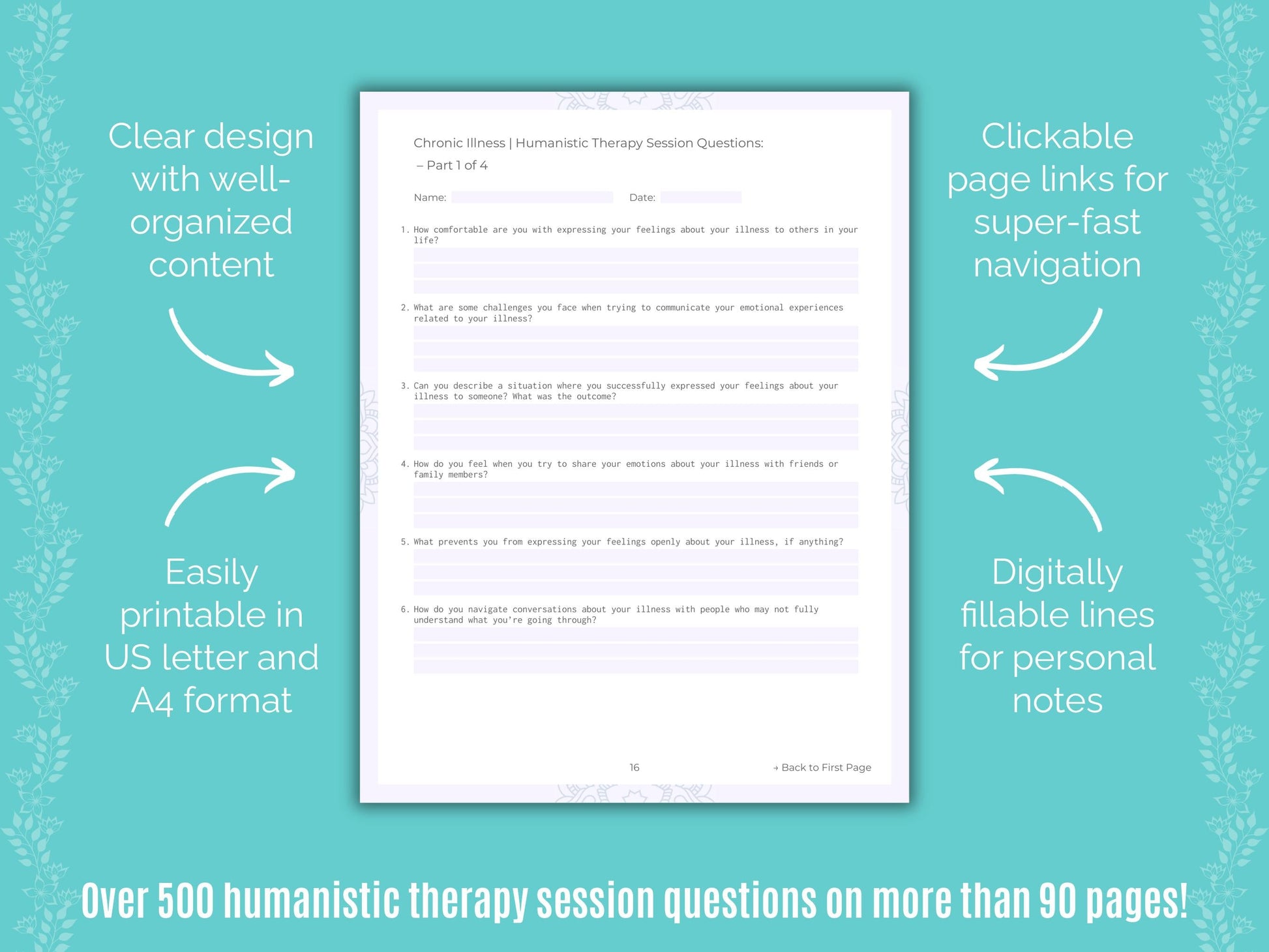 Chronic Illness Humanistic Therapy Counseling Templates