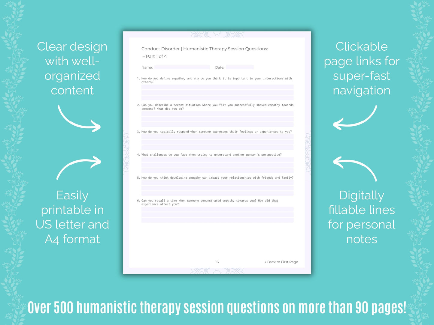 Conduct Disorder Humanistic Therapy Counseling Templates