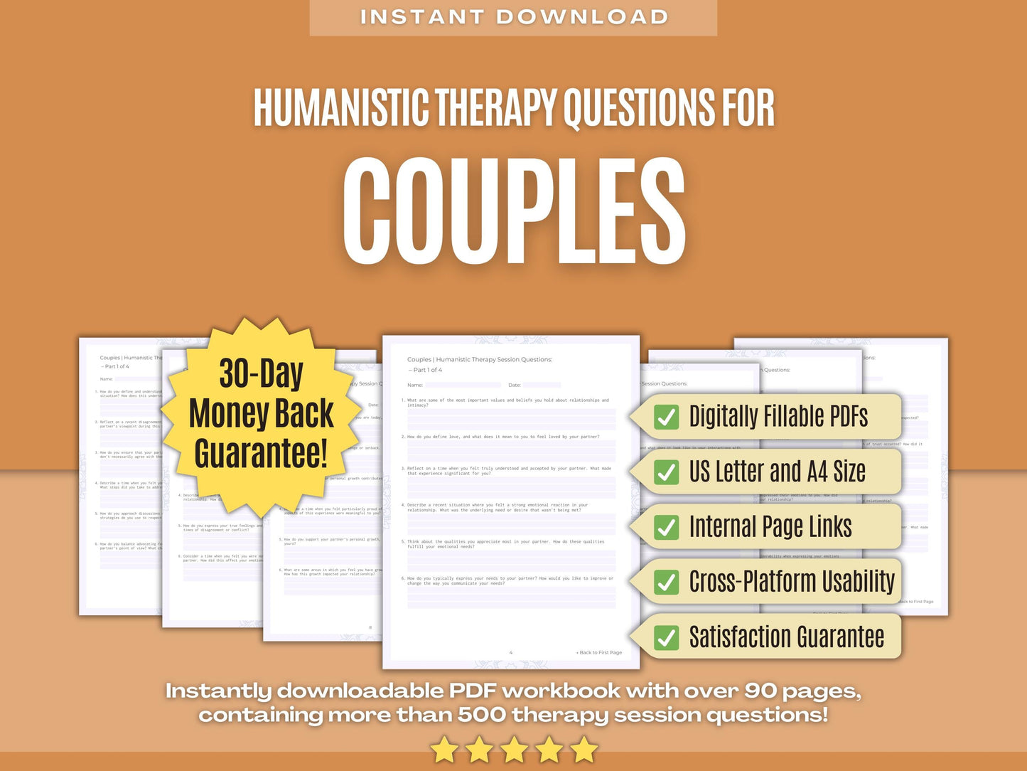 Couples Humanistic Therapy Psychology Workbooks
