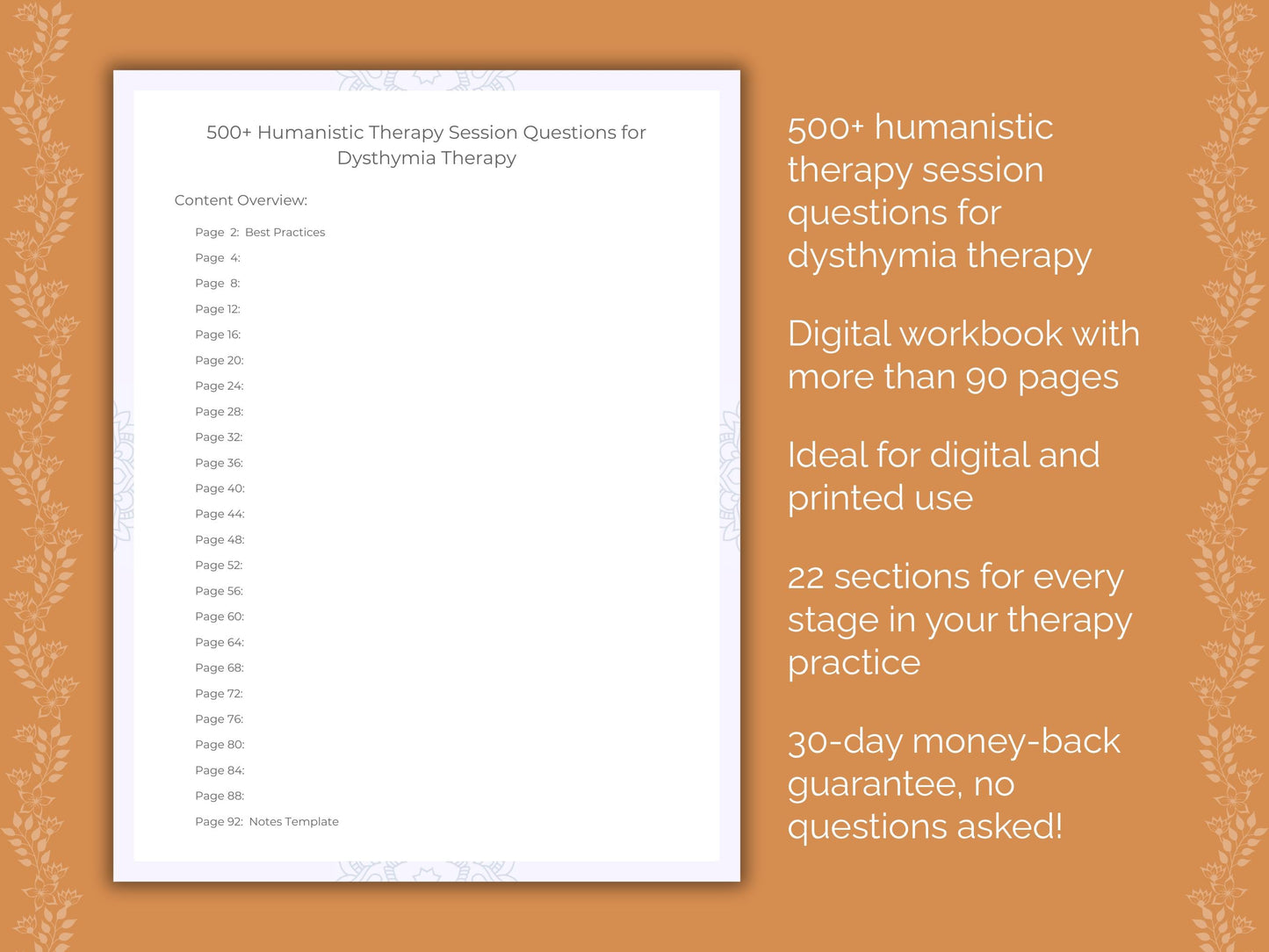 Dysthymia Humanistic Therapy Therapist Worksheets