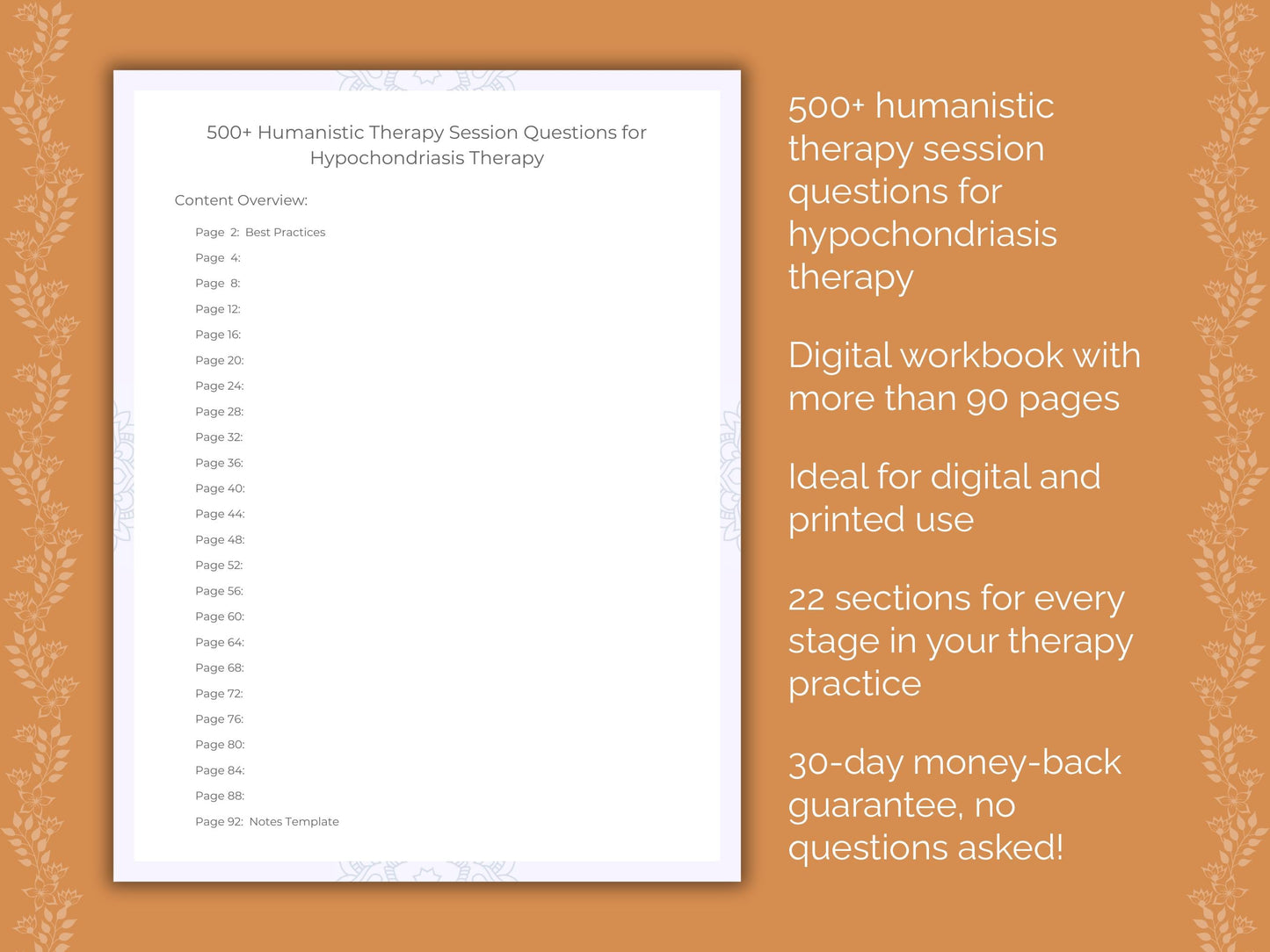 Hypochondriasis Humanistic Therapy Therapist Worksheets